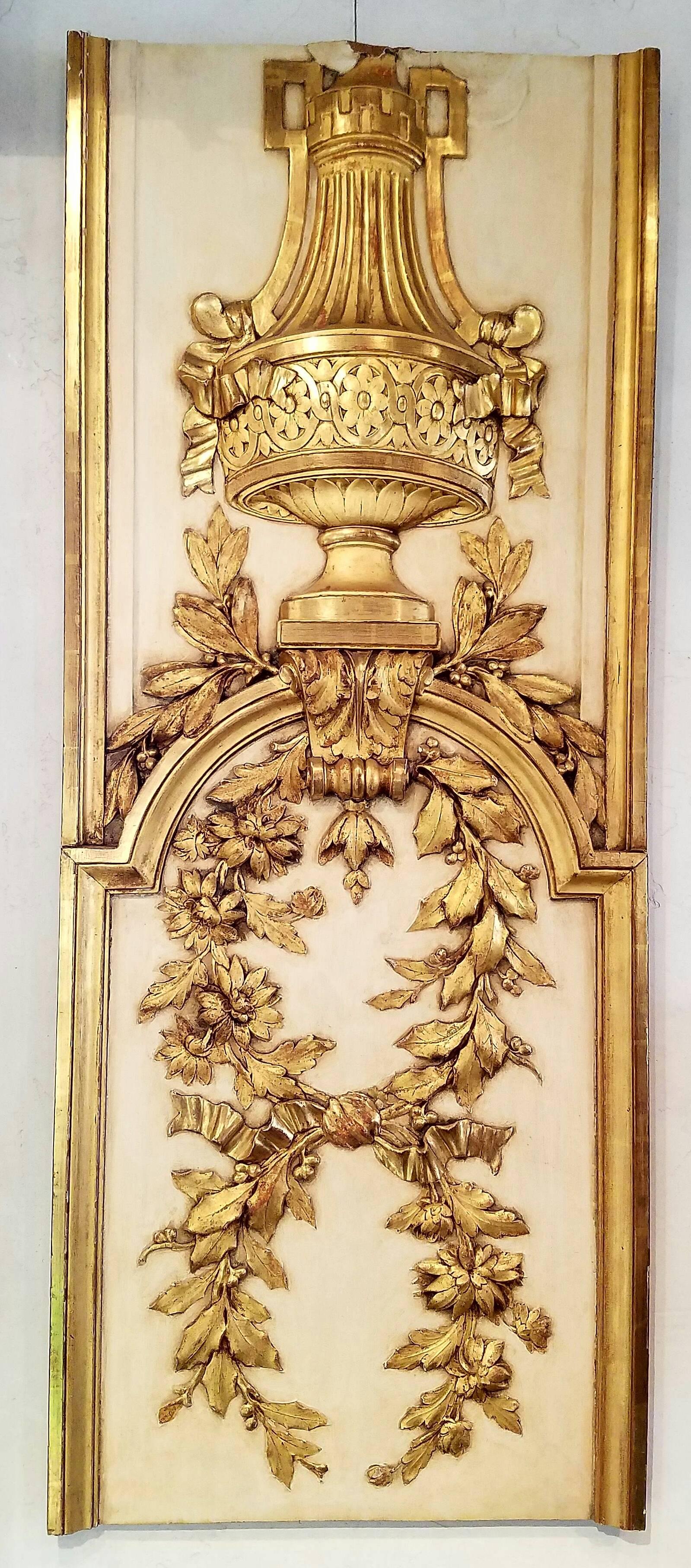 Pair of Gilt and Gessoed Architectural Panels with Flora and Urn Design 4