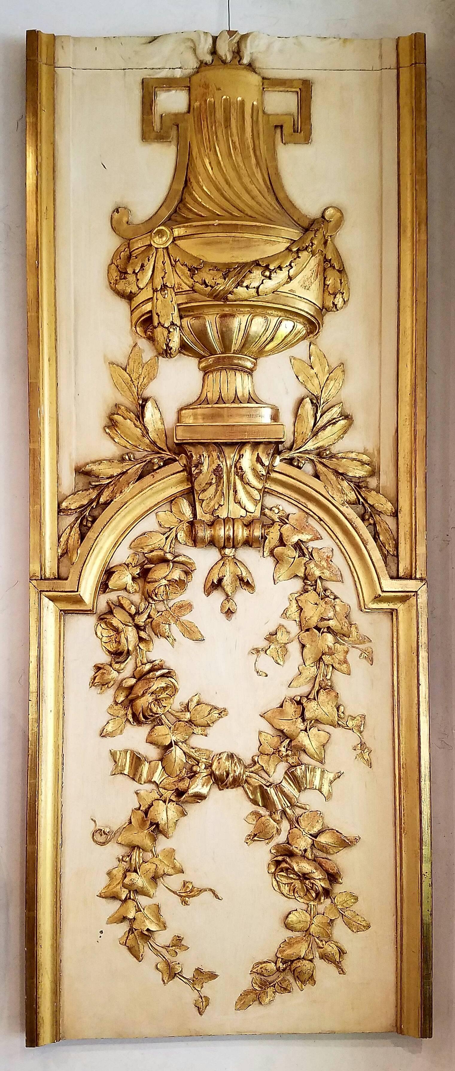 Pair of Gilt and Gessoed Architectural Panels with Flora and Urn Design 3