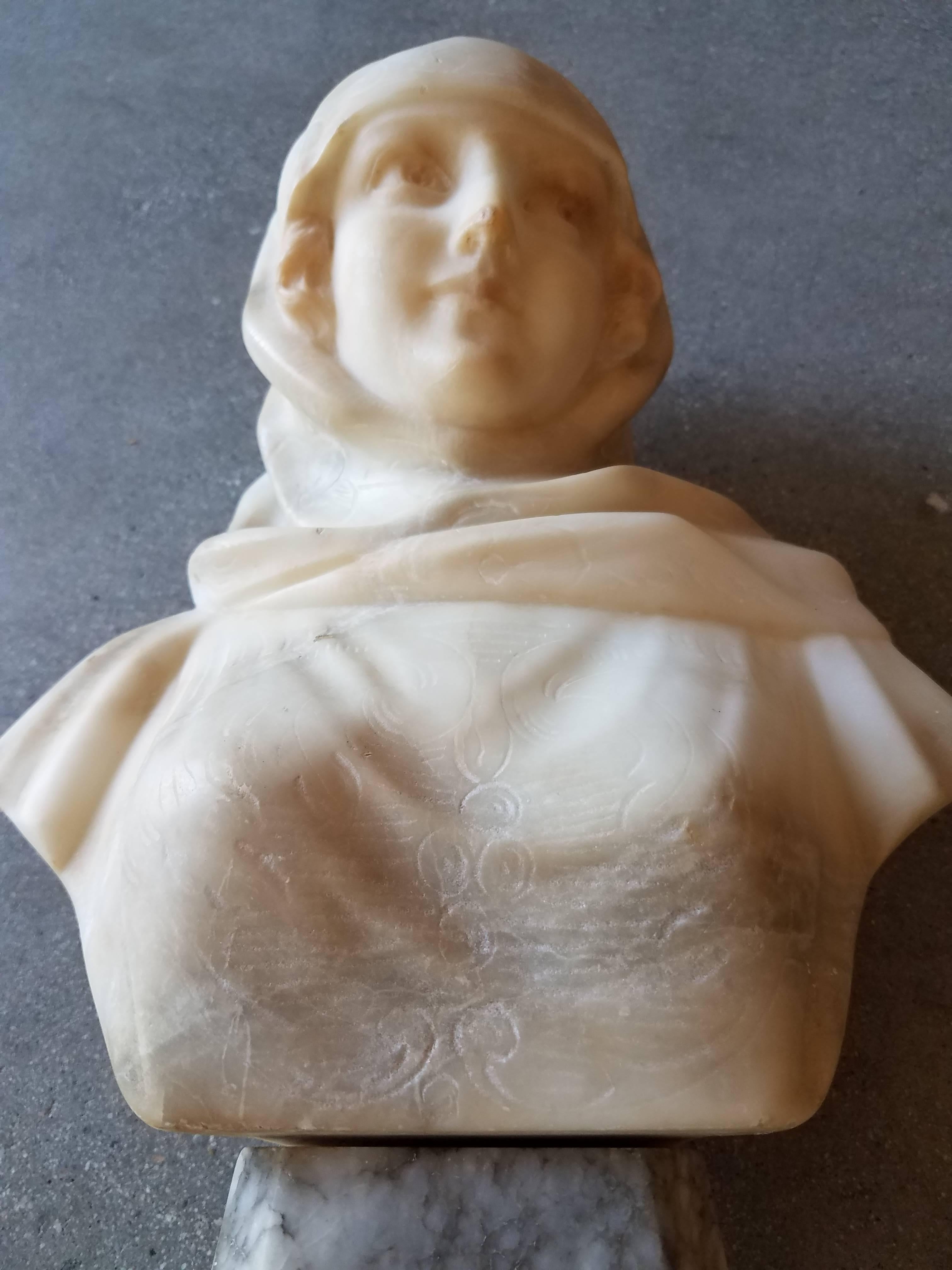 French Provincial 19th Century Carved Marble Bust of a Maiden