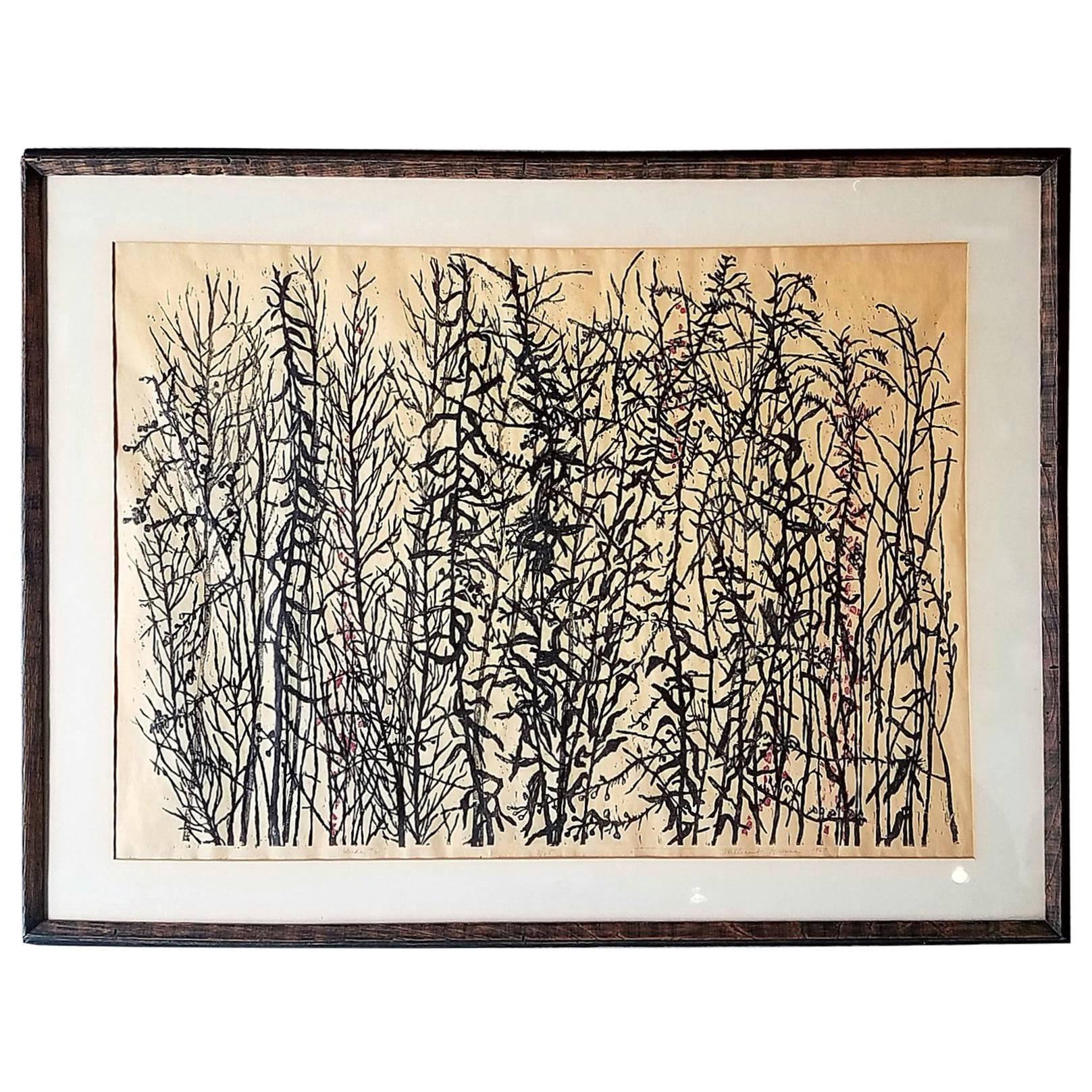Mid Century Modern Block Print by Millicent Krause For Sale