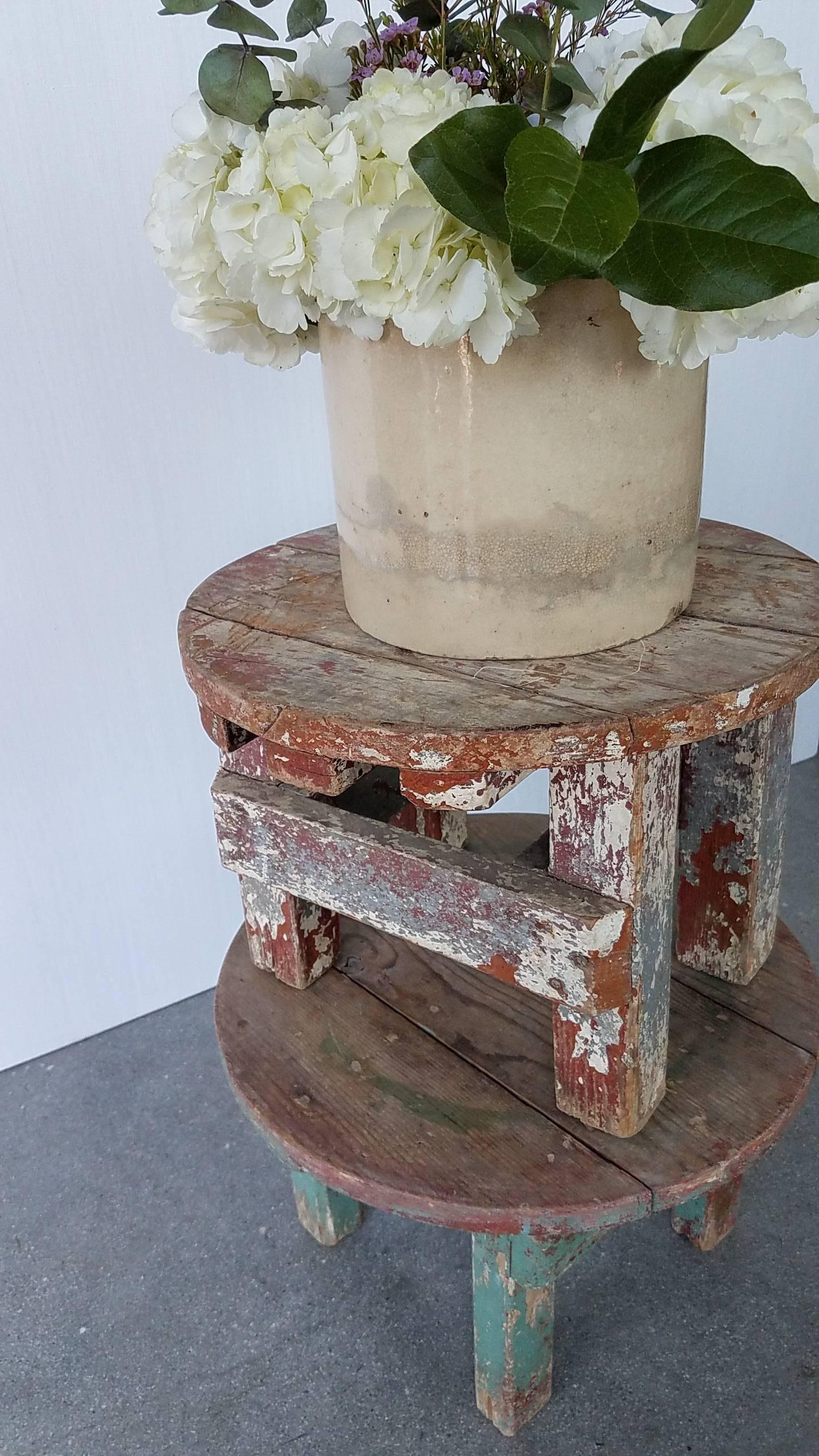 Pair of Early 20th Century Rustic Farm Stools with Original Paint  For Sale 4