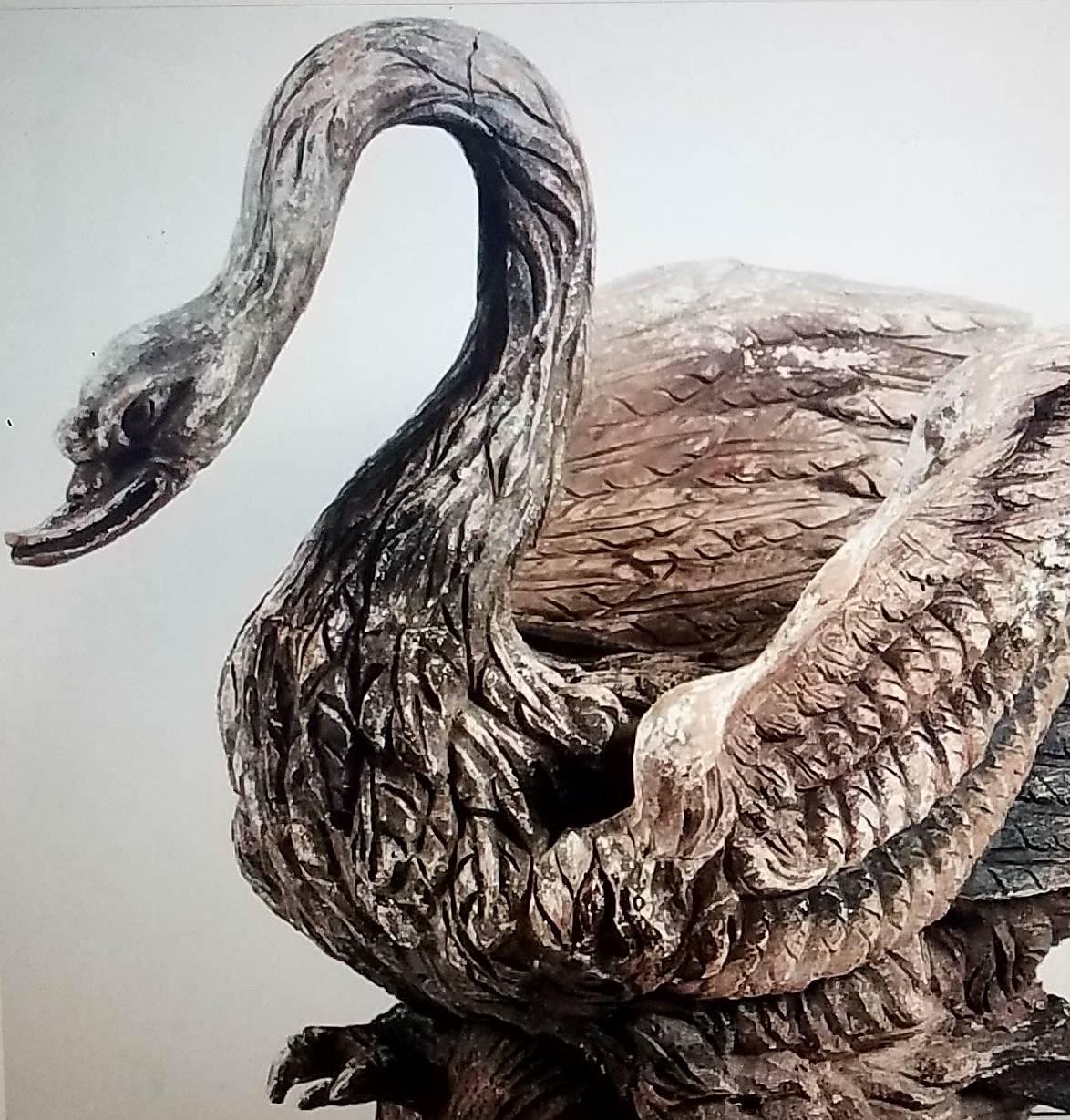 Hand-Carved Magnificent Grand Carved Wood Swan Planter