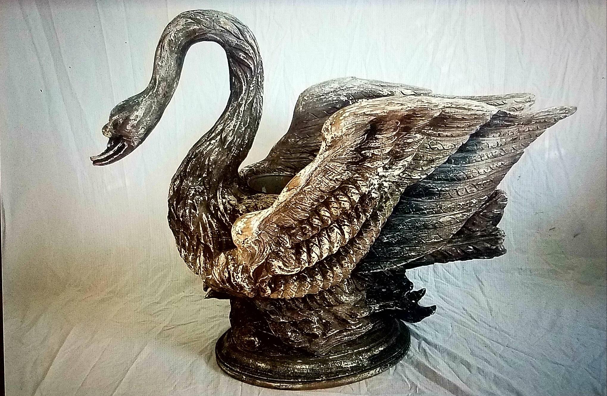 20th Century Magnificent Grand Carved Wood Swan Planter
