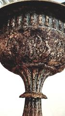 19th Century Cast Iron Urn with Leaf and Groove Design