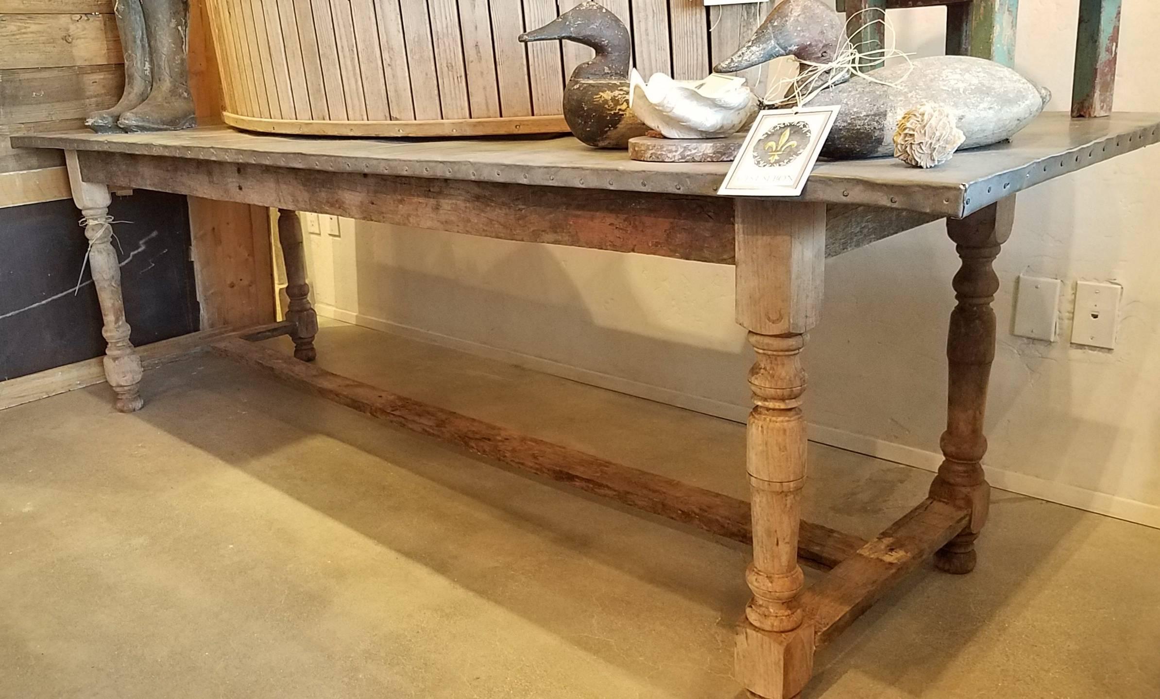 19th Century French Potting Table with Trestle Base and Zinc Top 5
