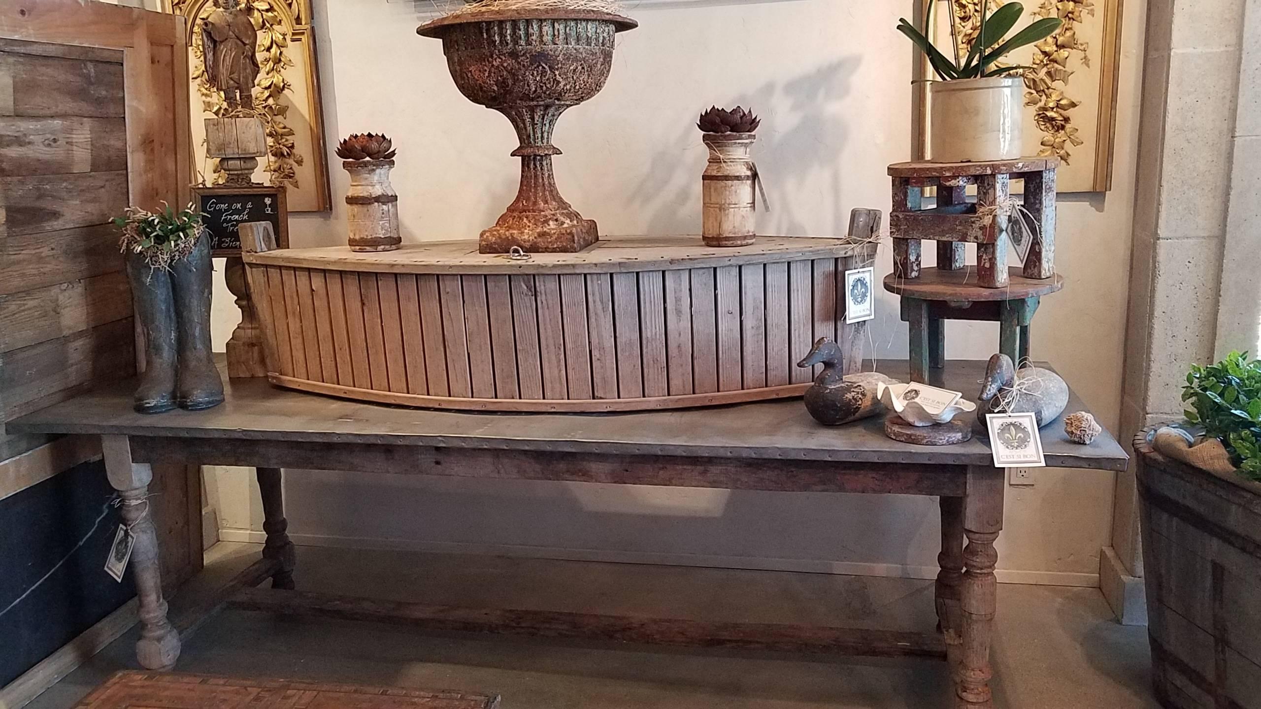 19th Century French Potting Table with Trestle Base and Zinc Top 6
