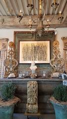 Antique Carved French Side Table with Corkscrew Legs, Lions Heads and Marble Top