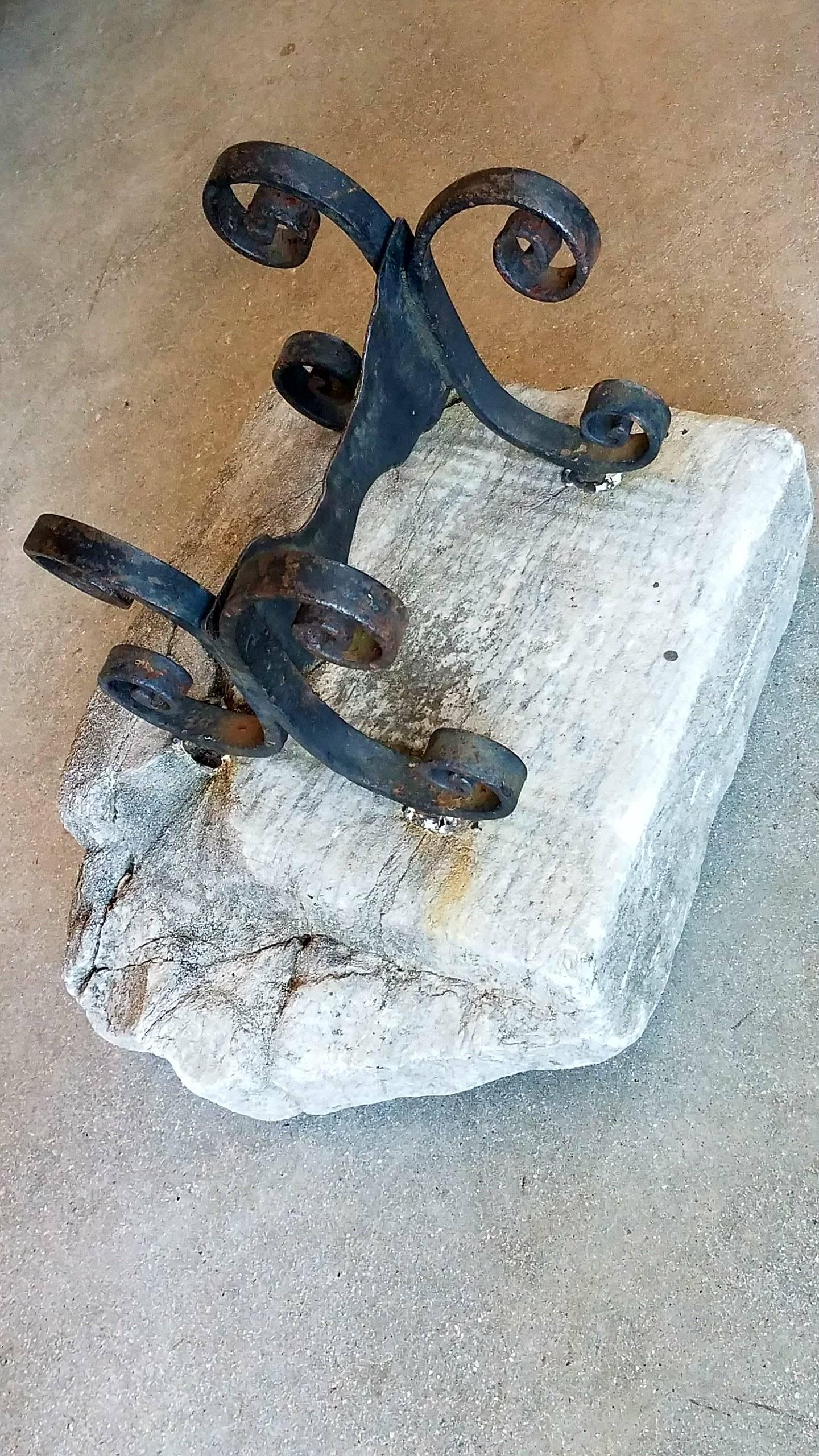 American 19th Century Wrought Iron Boot Scrape on a Large Chunk of Old Stone