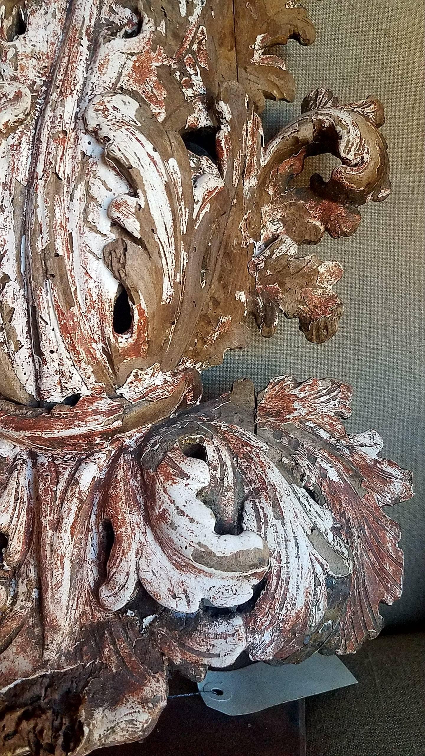 Hand-Carved  18th Century Mounted French Architectural Fragment with Residual Original Paint