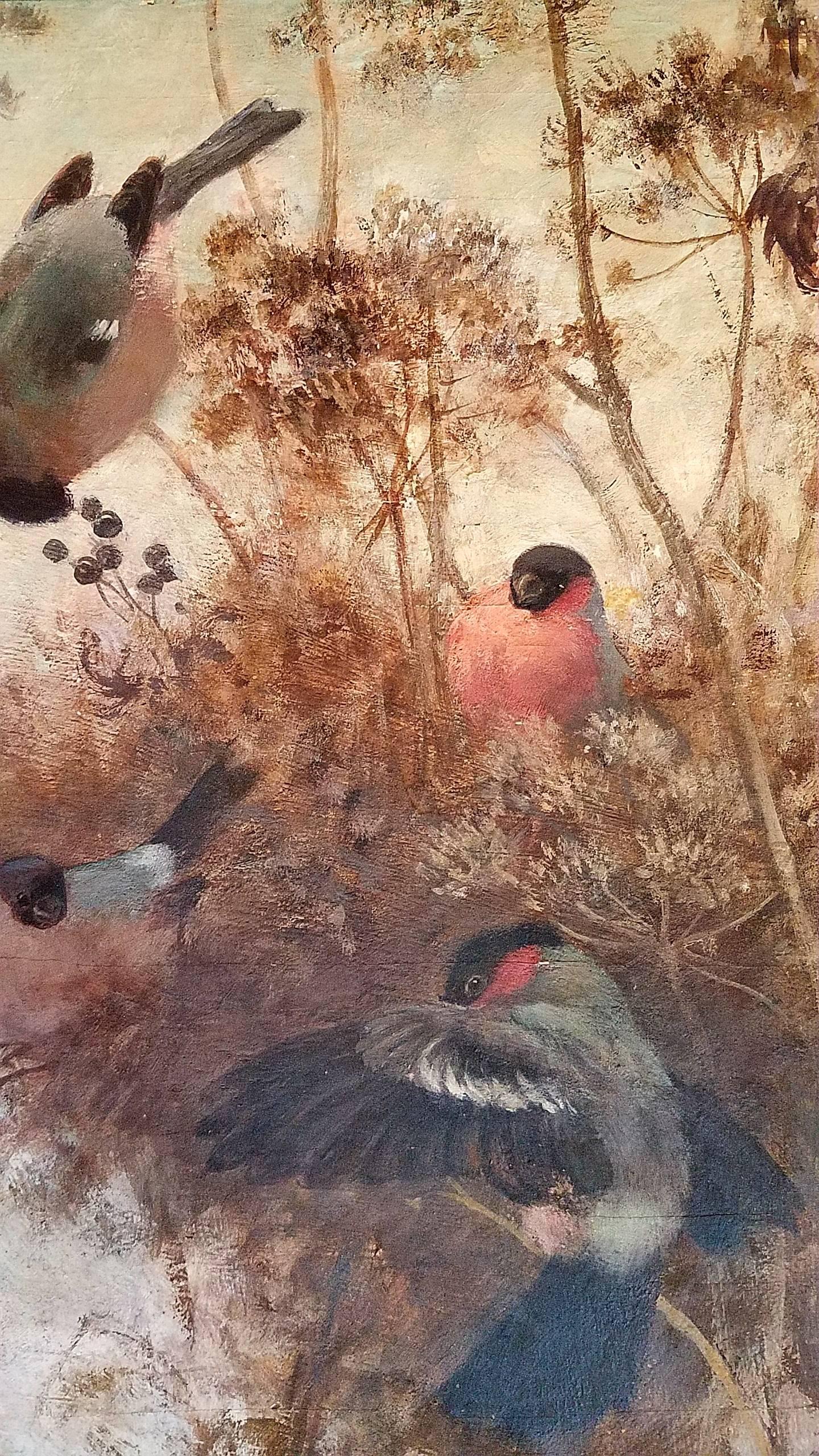 20th Century Original Oil by German Born Kurt Meyer-Eberhardt of Birds in Snow In Good Condition For Sale In Cardiff, CA