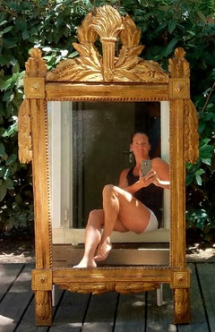 Beautiful 18th Century Carved French Gilt Mirror with Flaming Torch and Laurel