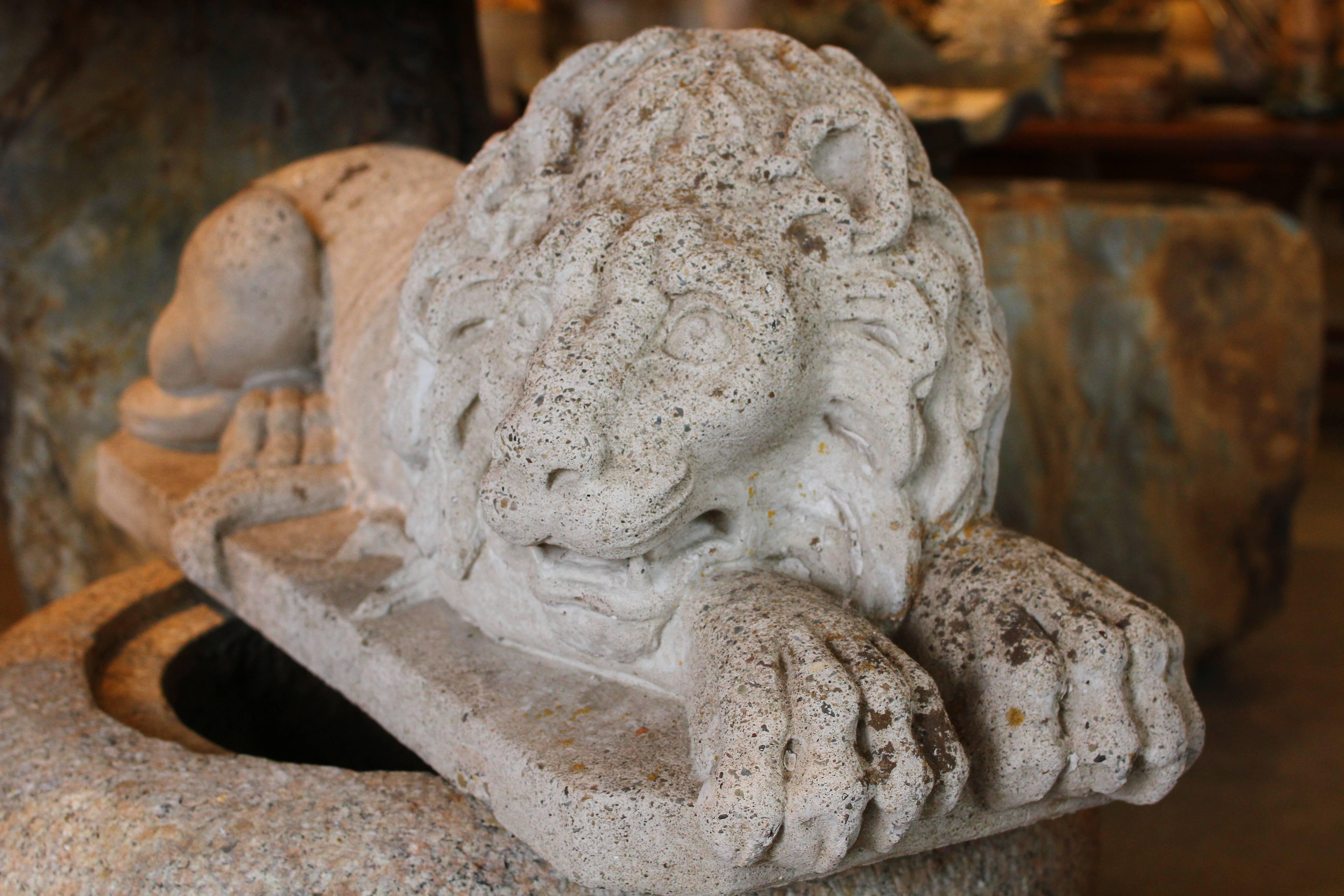 Pair of Antique Cement Recumbent Garden Lions at 1stDibs cement lions