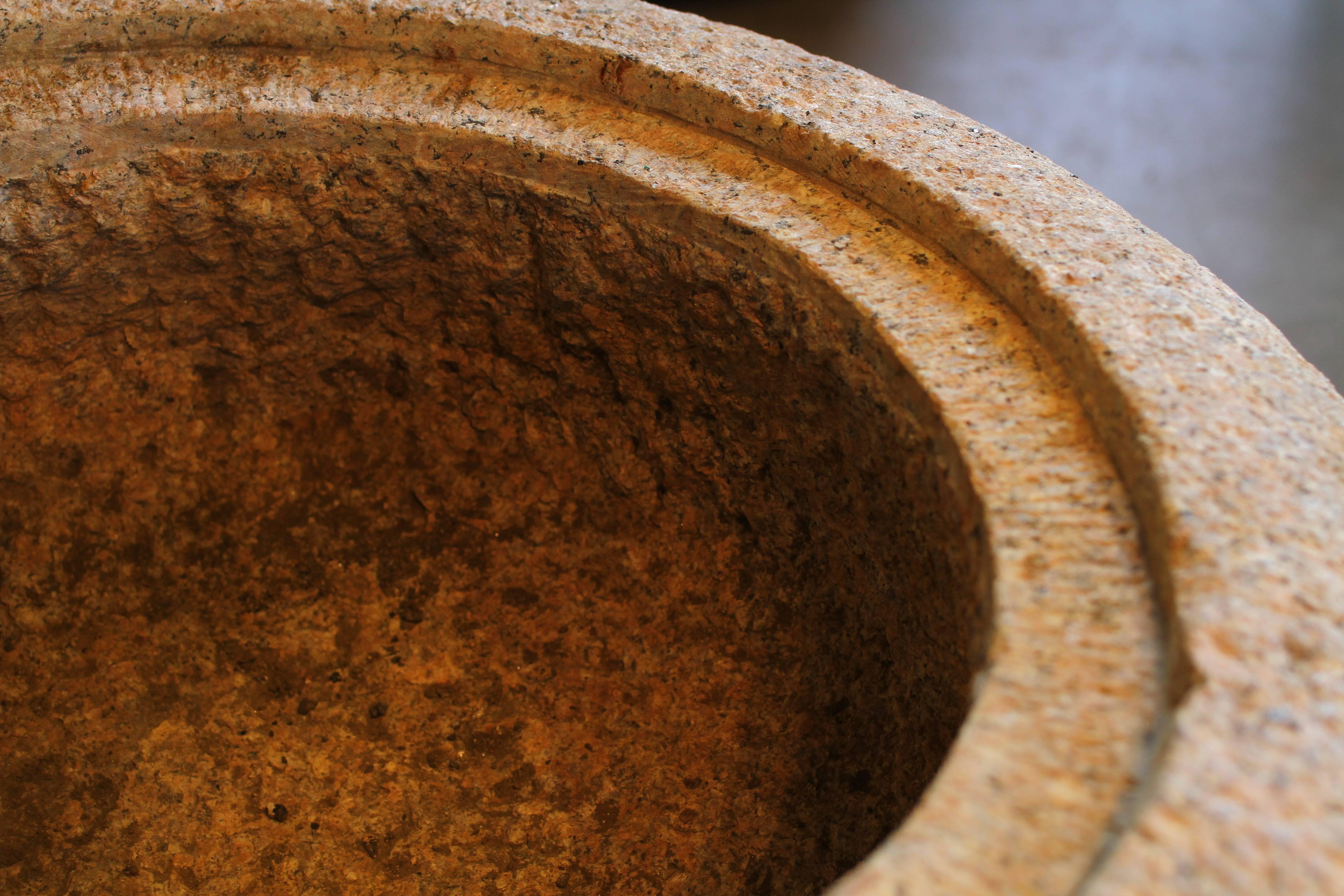 Carved Fantastic Pair of Solid Granite GArden Planter Bowls
