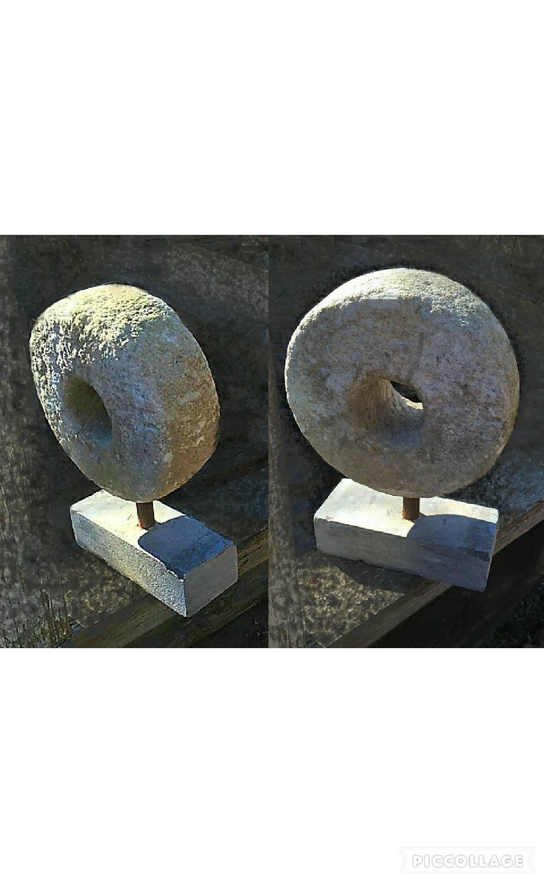 Fantastic 19th Century Carved Stone Millstone Spheres on Stand For Sale 5