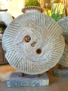Fabulous Carved 19th Century Granite Millstones on Stand