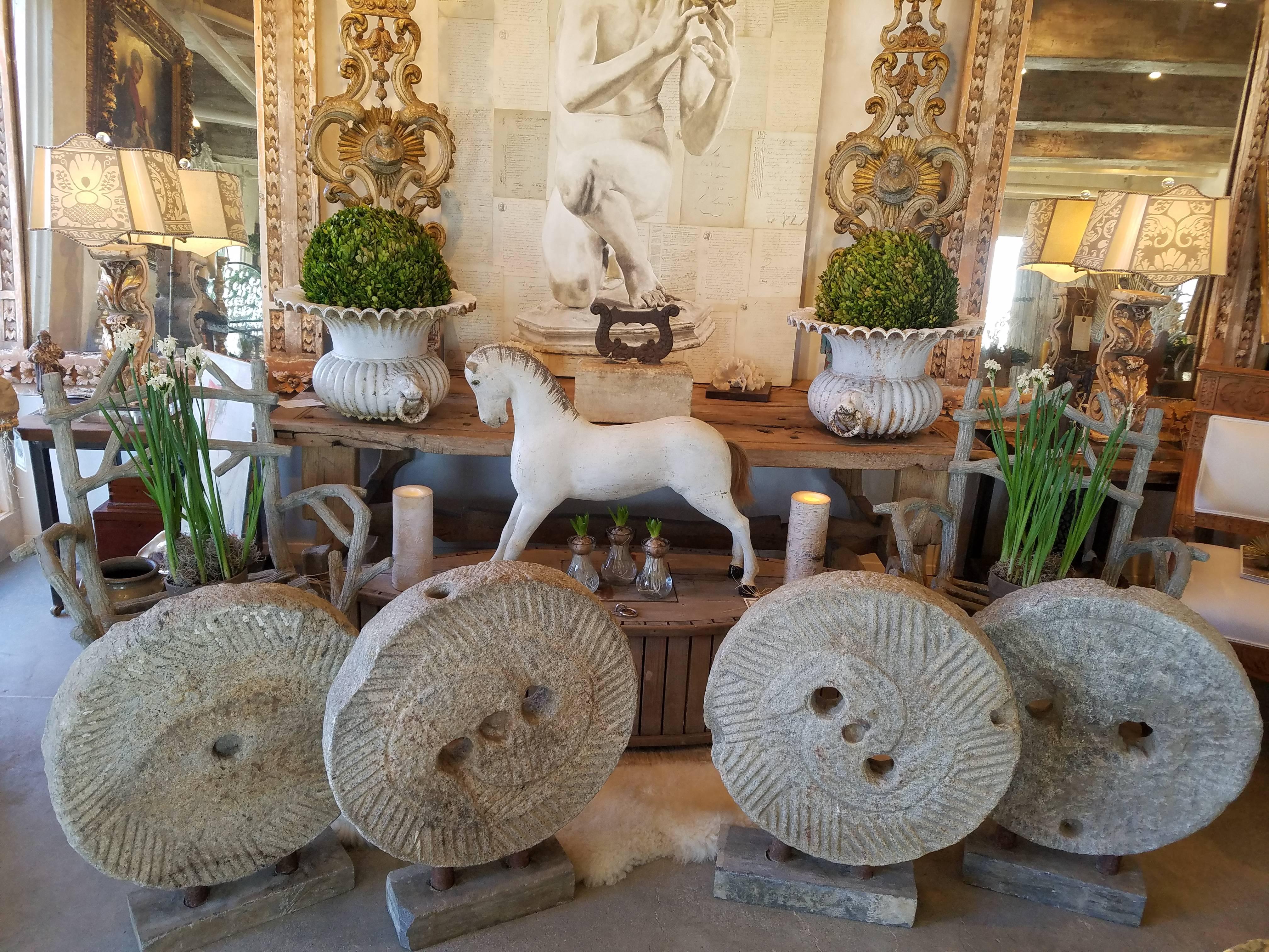 Fabulous Carved 19th Century Granite Millstones on Stand For Sale 1
