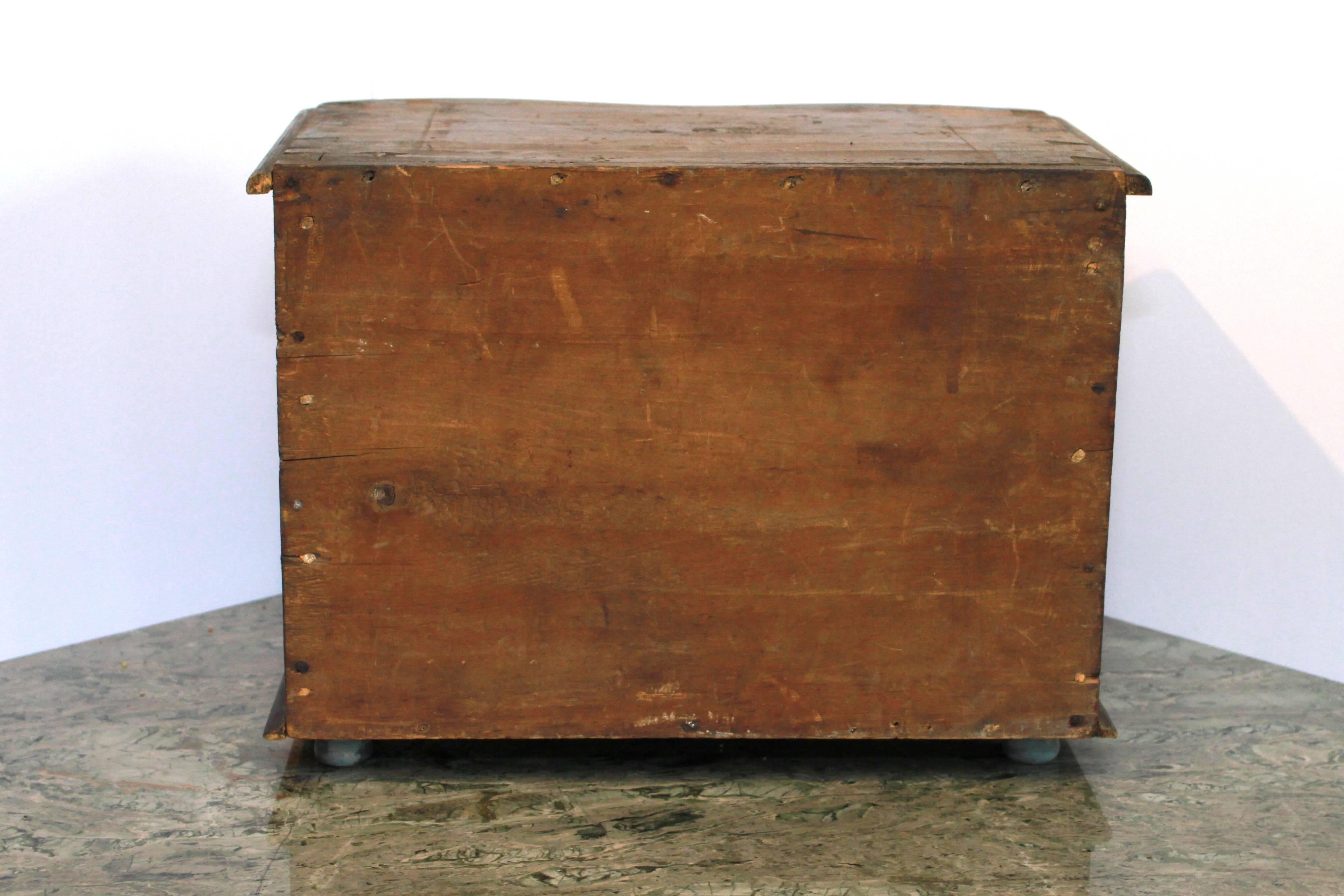 French Provincial Early 19th Century Painted Jewelry Box from a Southern Swiss Alp Farmhouse For Sale
