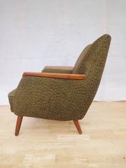 Mid-Century Retro Early Danish Teak and Woolen Easy Lounge Armchair, 1950s