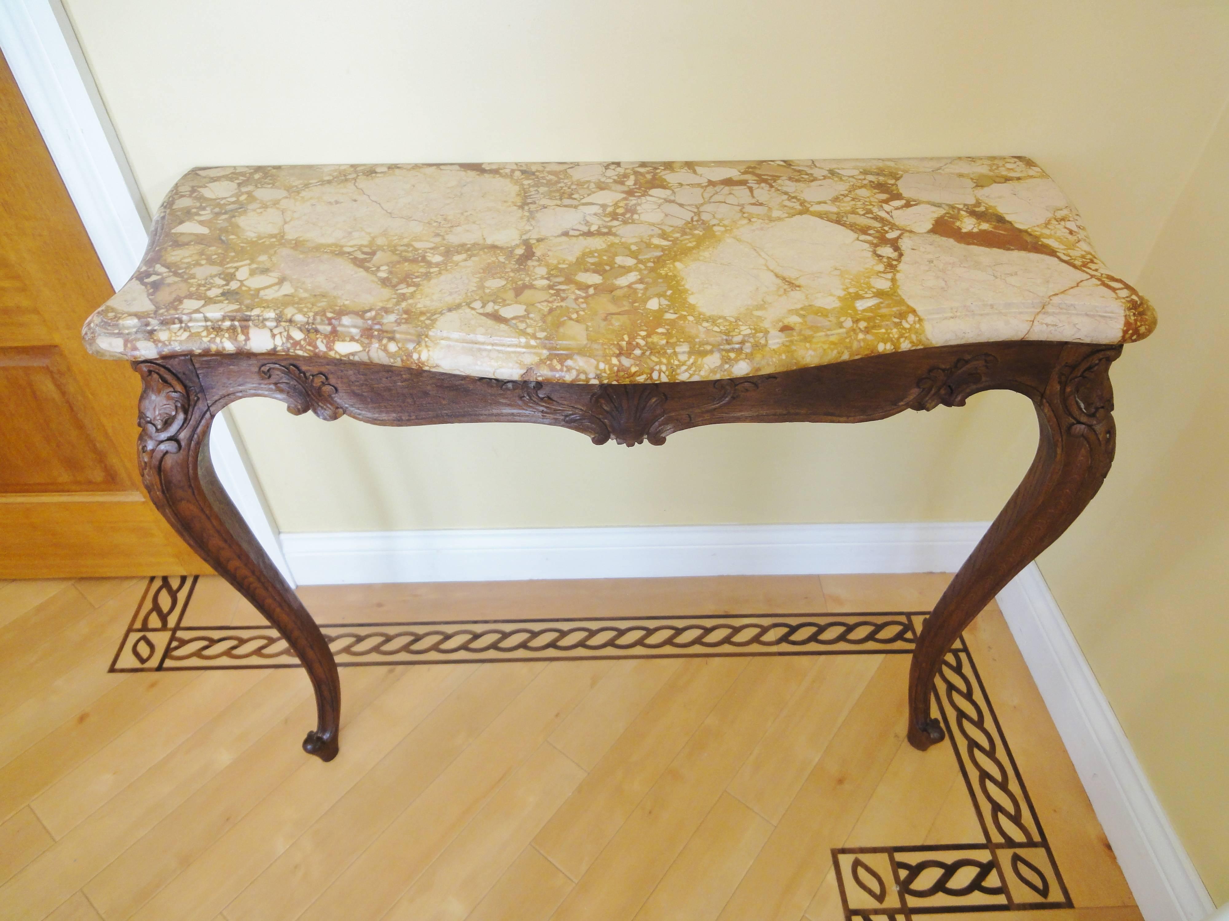Antique French Oak Console Hall Table with Marble Top In Excellent Condition In Selston, Nottinghamshire