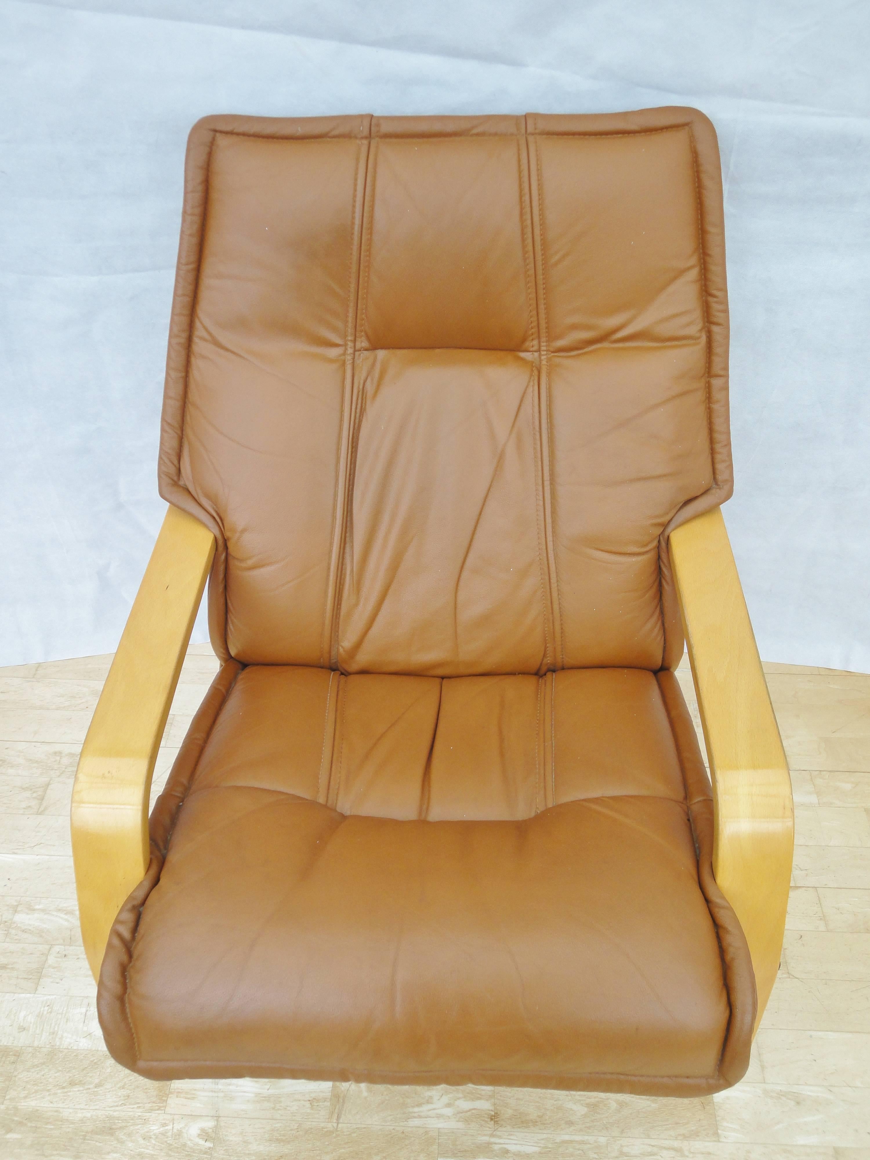 Mid-Century Modern Mid-Century Retro Danish Tan Leather Easy Lounge Armchair by Verikon, 1960s