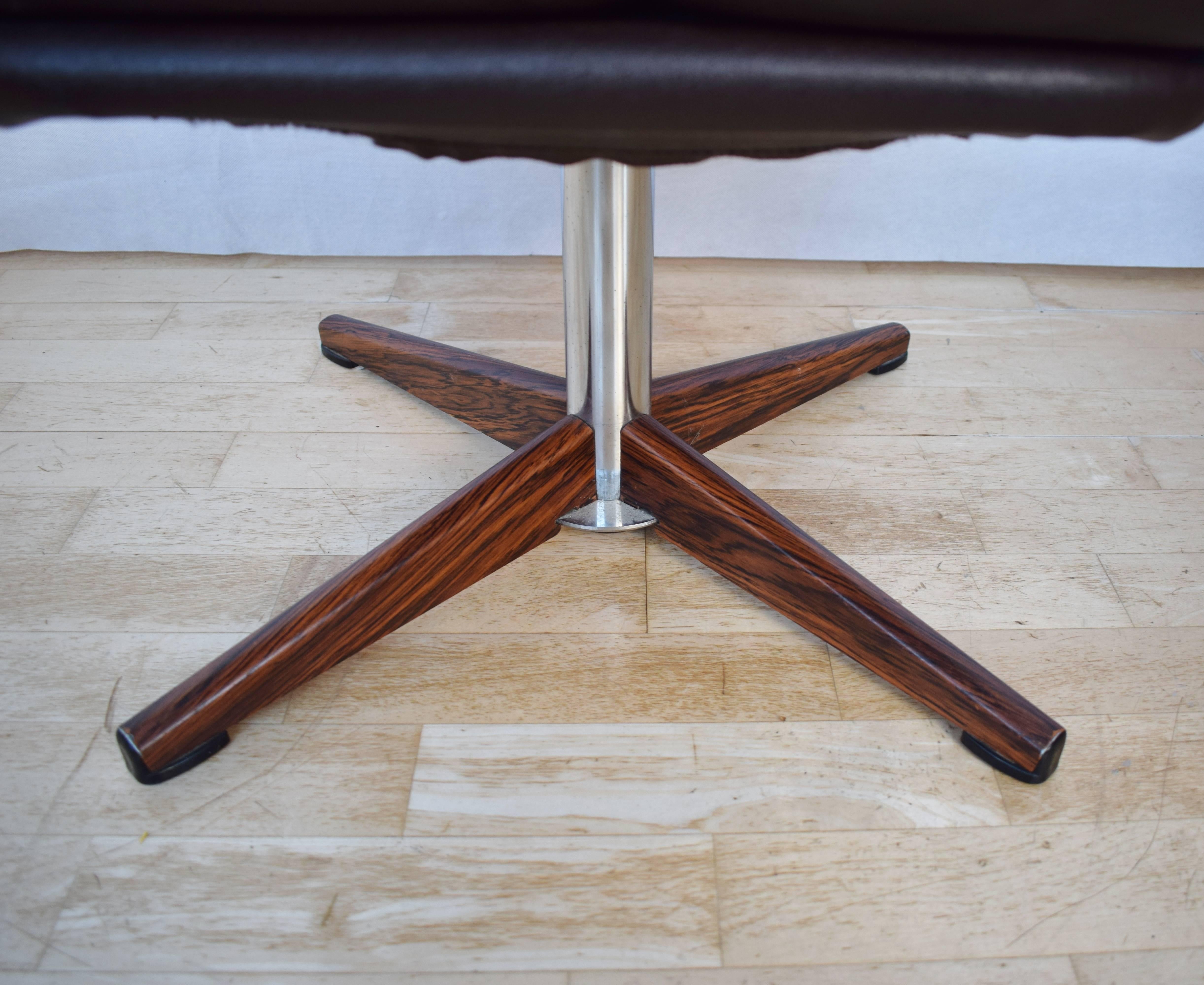 Mid-20th Century Mid-Century Retro Danish Brown Leather and Rosewood Swivel Foot Stool Ottoman