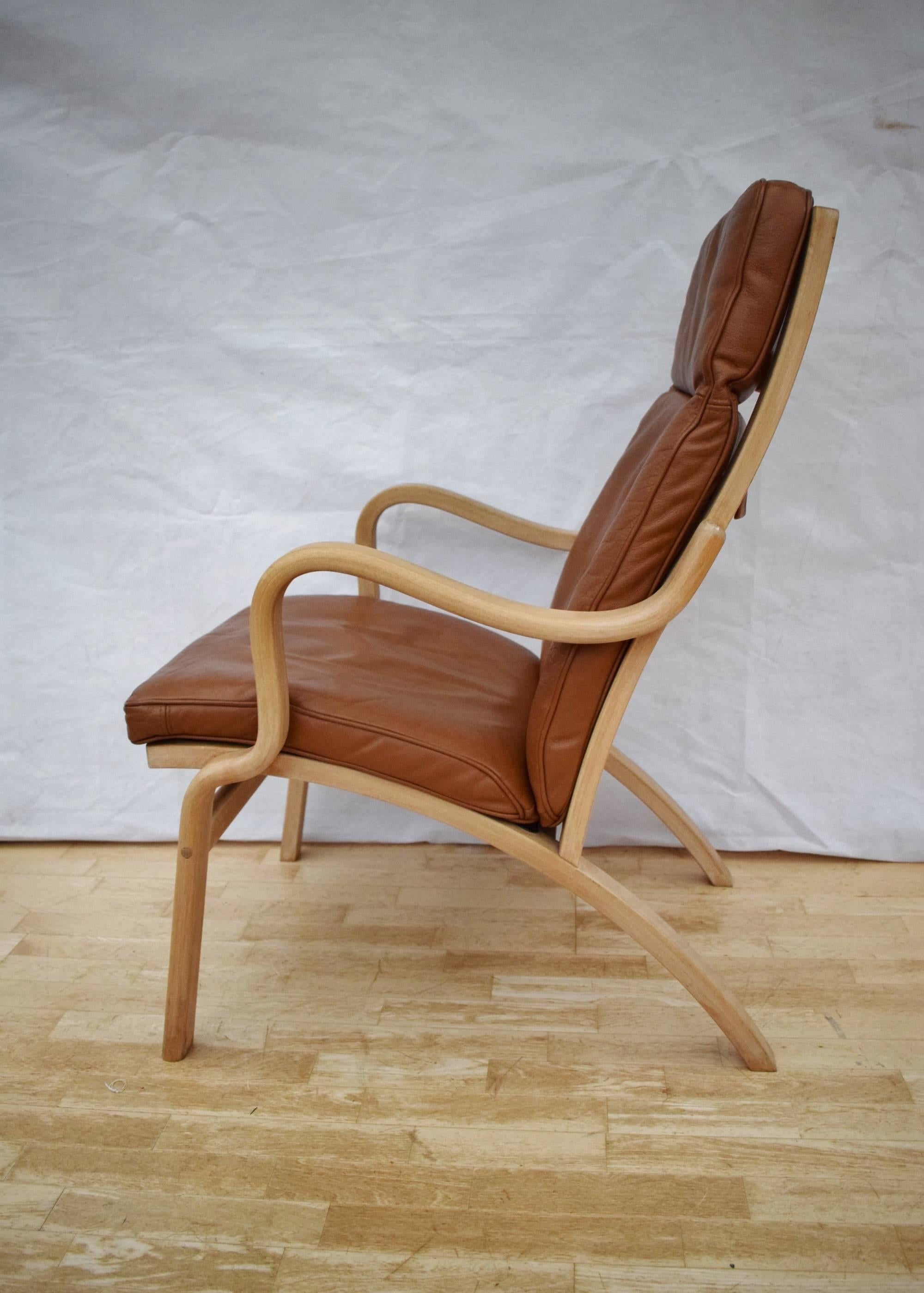 Mid-20th Century Mid-Century Retro Danish Bentwood Tan Leather Armchair and Footstool by Stouby