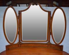 Edwardian Antique Burr Satinwood Dressing Table Triptych Mirror and Five Drawers
