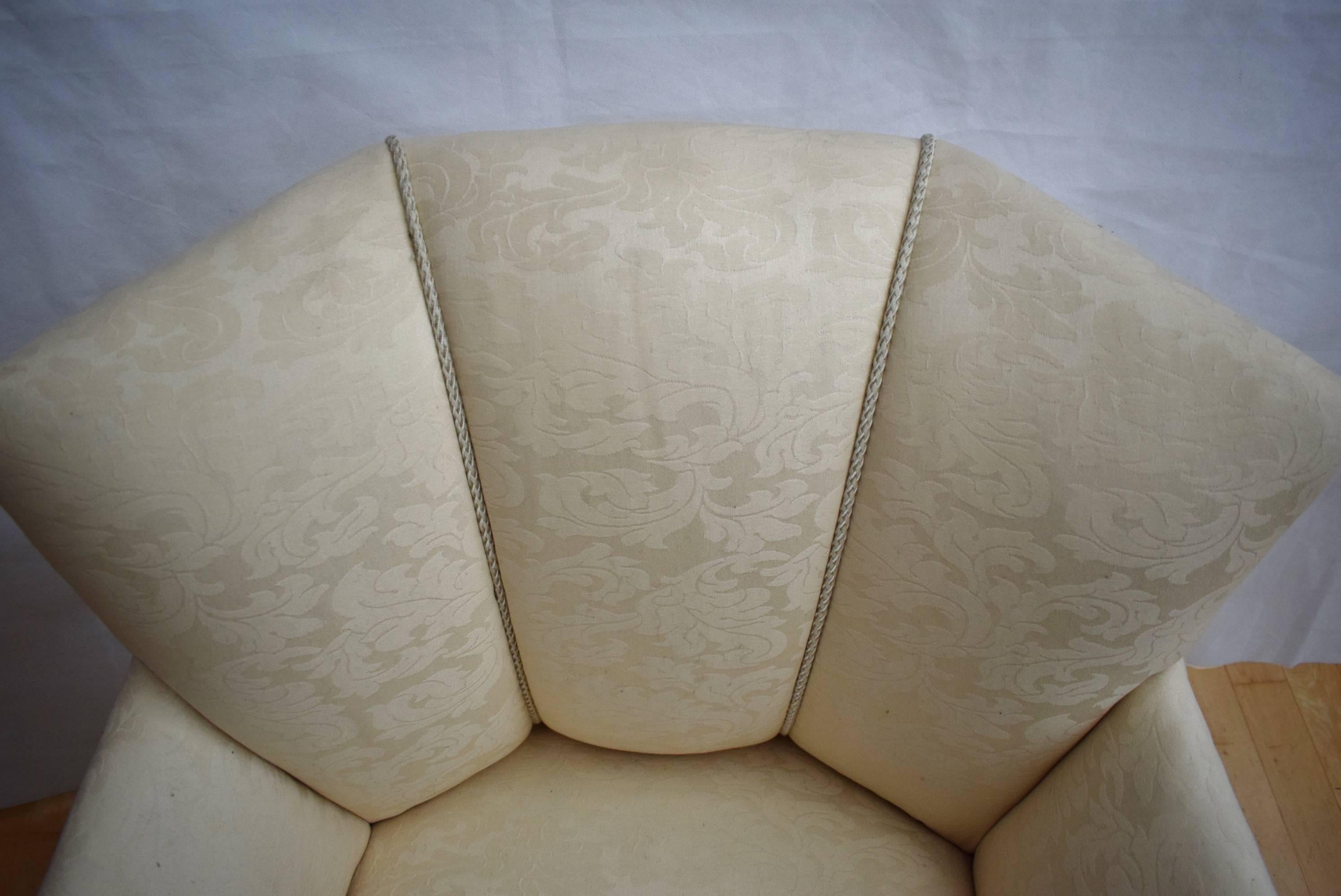Mid-20th Century Art Deco Antique Cocktail Chair Upholstered in Cream Heavy Cotton Damask