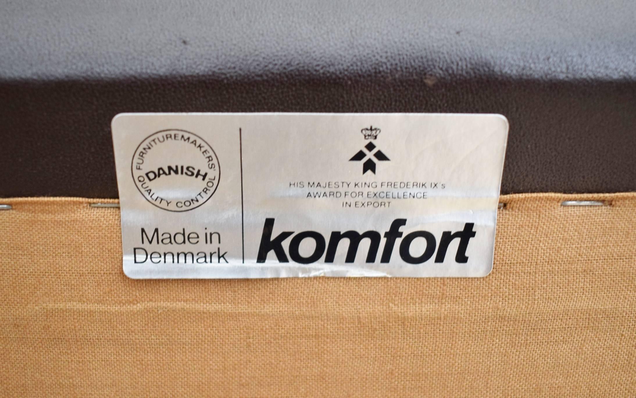 Metal Mid-Century Danish Brown Leather Swivel Office Desk Chair by Komfort, 1970s
