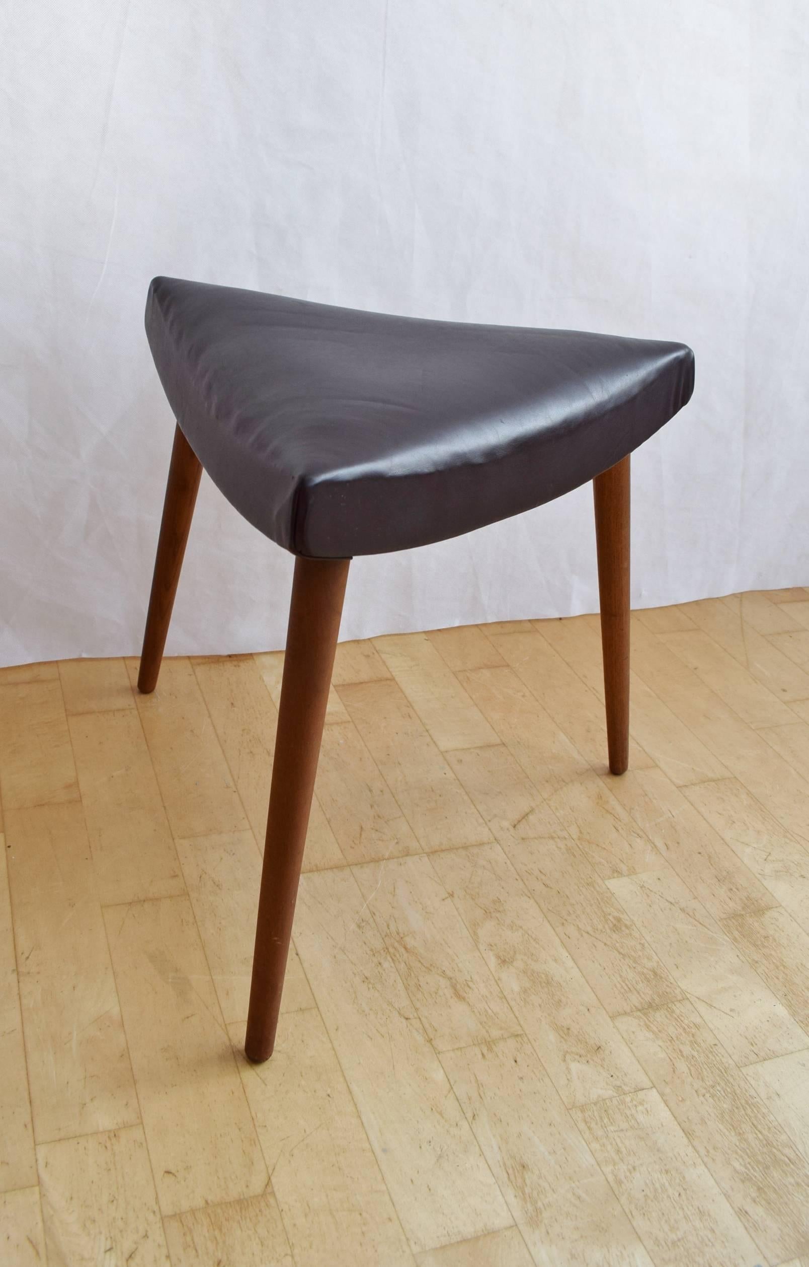 Mid-Century Modern Mid-Century Danish Retro Brown Leather Triangular Footstool Ottoman, 1960s-1970s