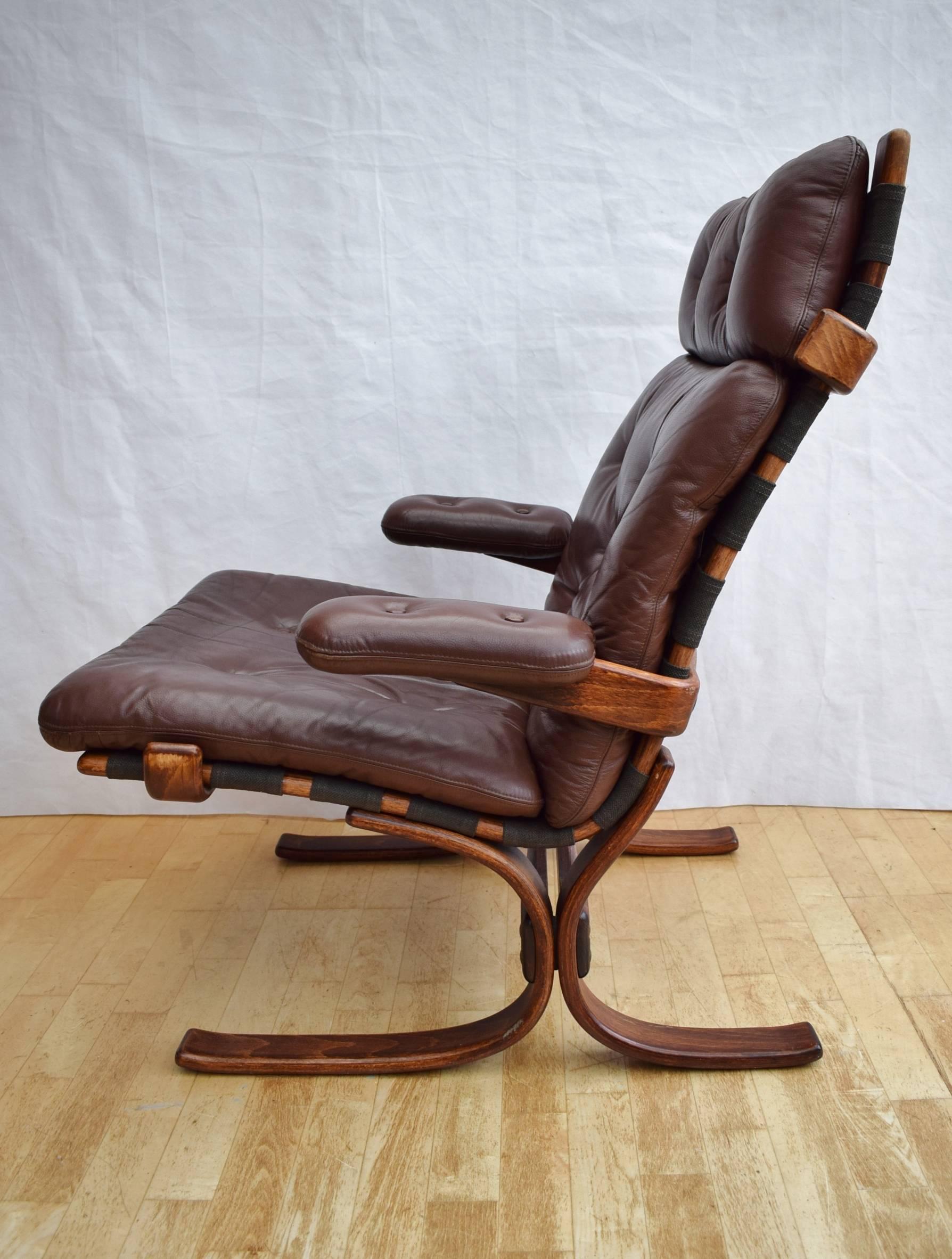 20th Century Mid-Century Retro Norwegian Westnofa Brown Leather Lounge Armchair, 1960s-1970s For Sale