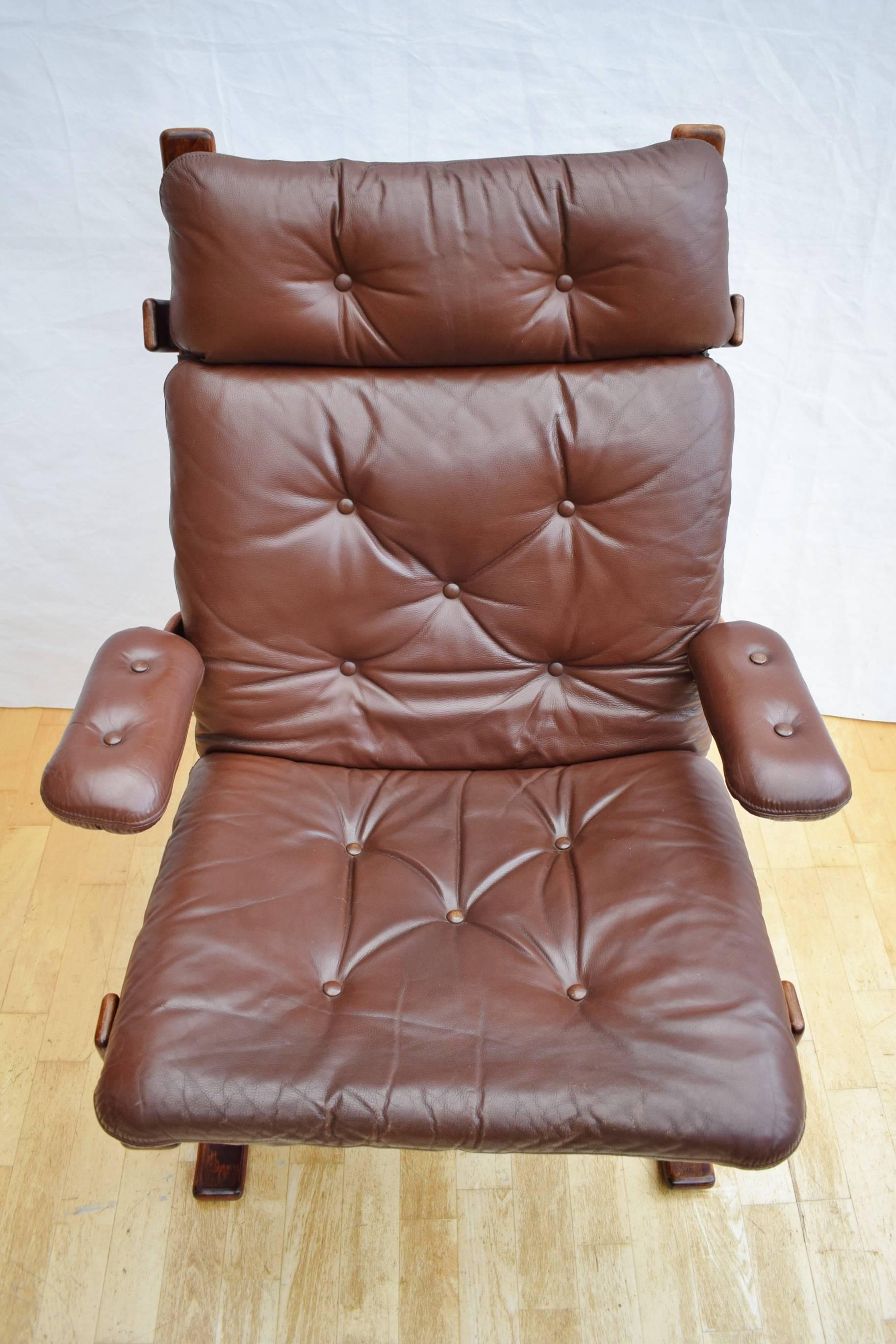 Mid-Century Modern Mid-Century Retro Norwegian Westnofa Brown Leather Lounge Armchair, 1960s-1970s For Sale
