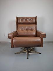 Mid-Century Vintage Retro Danish Leather Swivel Lounge Armchair, 1960s-1970s