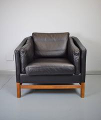 Mid-Century Vintage Retro Danish Stouby Black Leather Lounge Armchair, 1970s