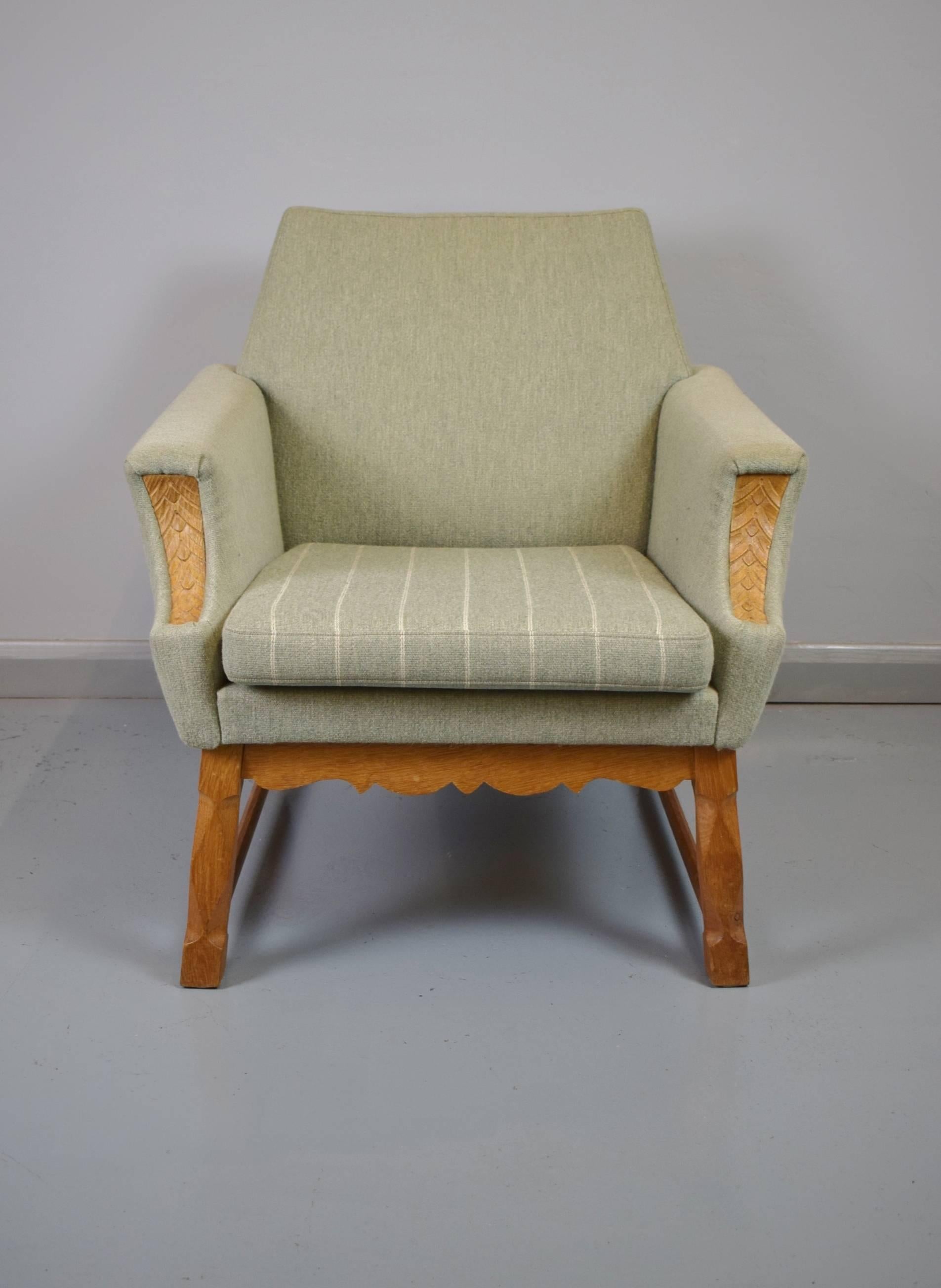 20th Century Mid-Century Retro Danish Lounge Armchair and Footstool Oak Frame, 1950s-1960s For Sale