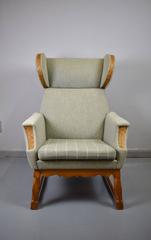 Mid-Century Retro Danish Lounge Armchair & Footstool Oak Highlights 1950s-1960s