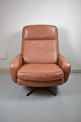 Mid-Century Retro Danish Georg Thams Brown Leather Swivel Reclining Armchair