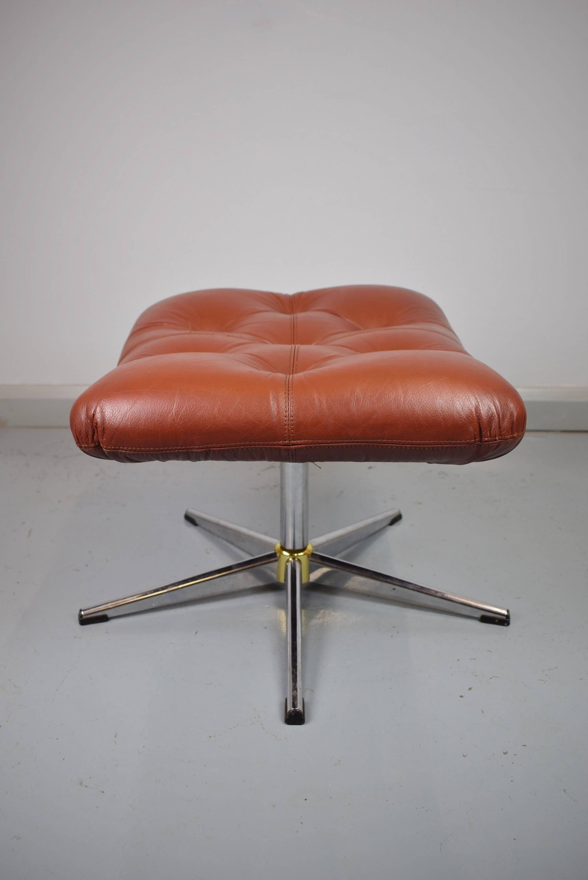 Designer: Danish Design

Manufacturer: Unknown

Country: Denmark

Date: 1970s

Material: Metal frame with leather upholstery

Maximum Dimensions: Width 57cm, depth 44cm and height 35cm

Condition: In very good condition with only small