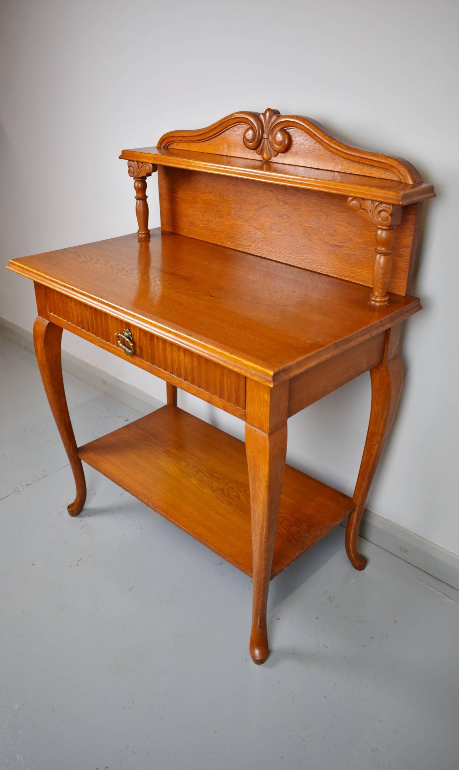 20th Century Antique Style French Golden Oak Console or Hall Table with Single Drawer For Sale