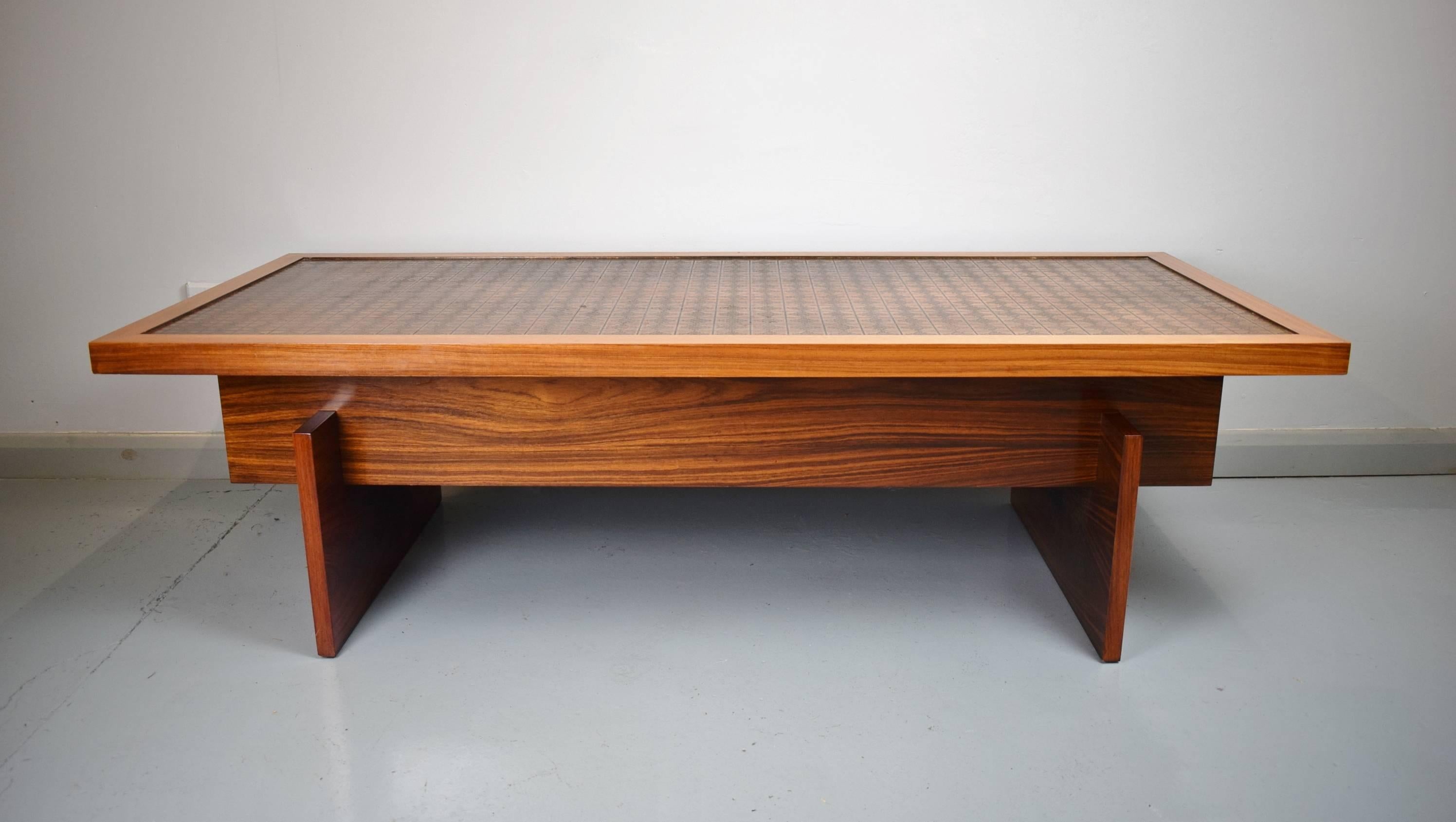 Mid-Century Modern Mid-Century Retro Danish Rosewood and Copper Inlaid Coffee Table, 1960s-1970s For Sale