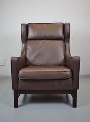Mid-Century Retro Danish Brown Leather Børge Mogensen Style Lounge Chair & Stool