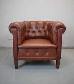 Mid-Century Danish Brown Leather Chesterfield Club Armchair