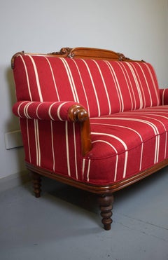 Antique Victorian Mahogany Scroll Arms Three-Seat Sofa or Settee