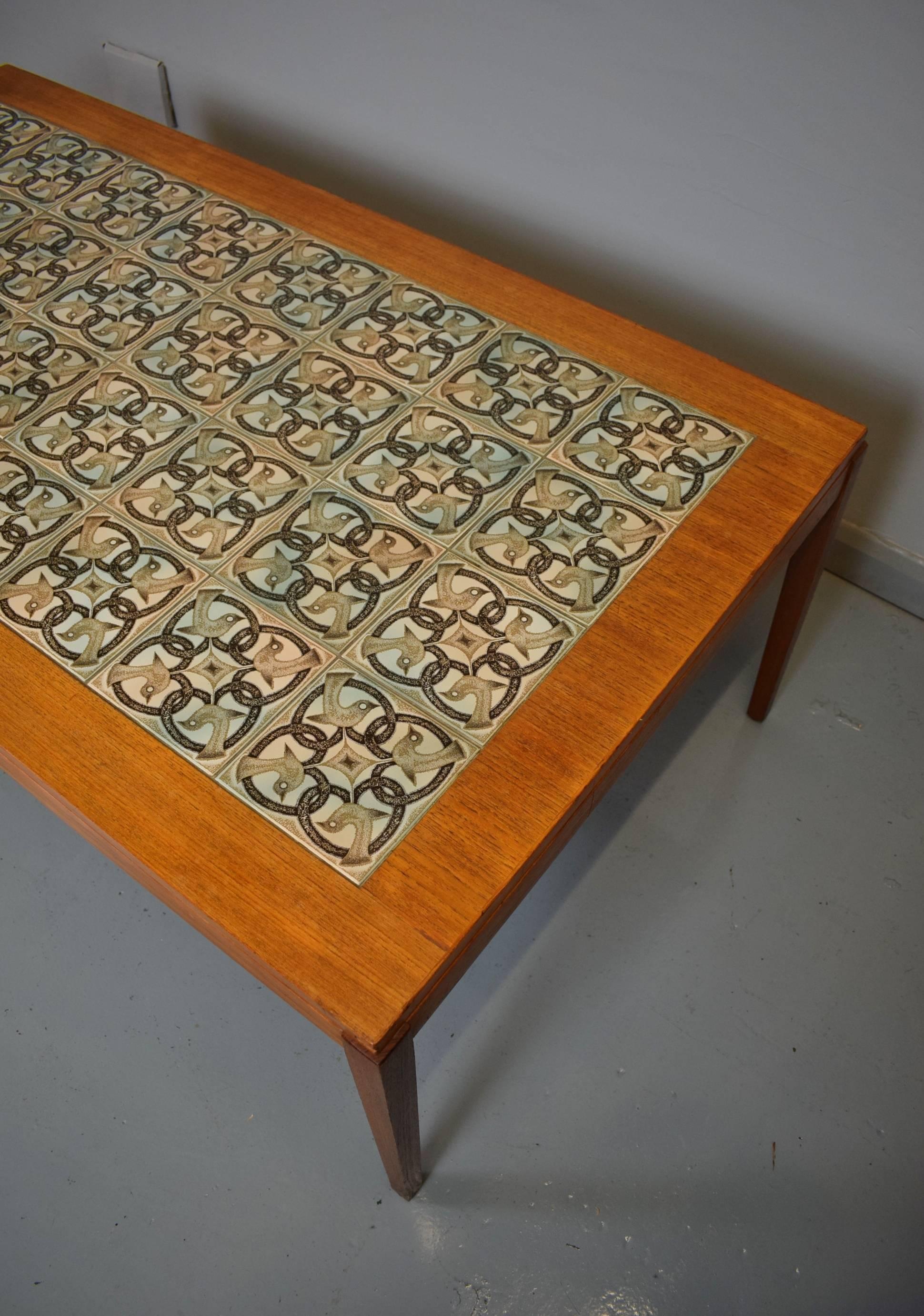 Ceramic Mid-Century Retro Danish Teak Tile Top Coffee Table by Haslev & Royal Copenhagen For Sale