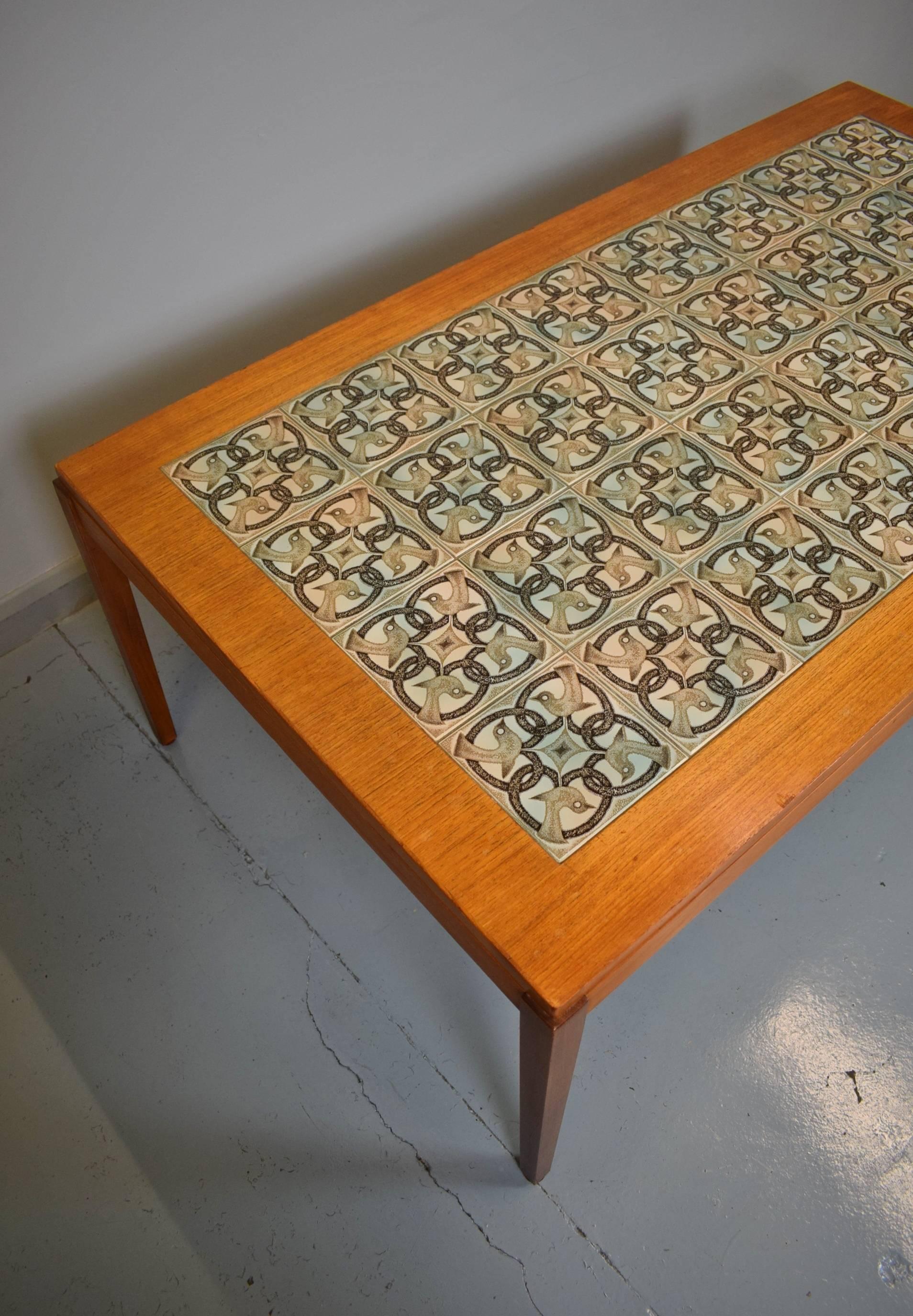 Mid-Century Retro Danish Teak Tile Top Coffee Table by Haslev & Royal Copenhagen For Sale 1
