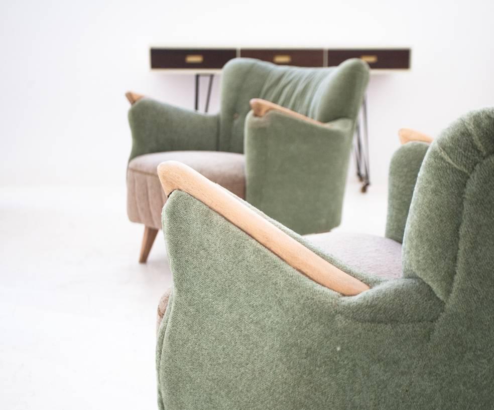 Mid-Century Modern Green and Beige Danish Armchairs, 1950s