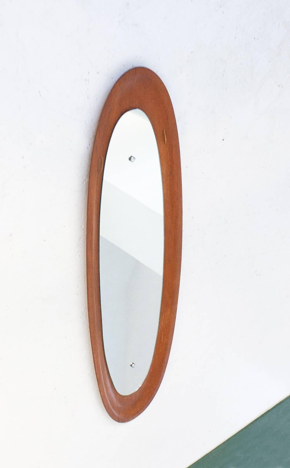 Mid-Century Modern Mid-Century Italian Curved Teak Mirror, 1950s