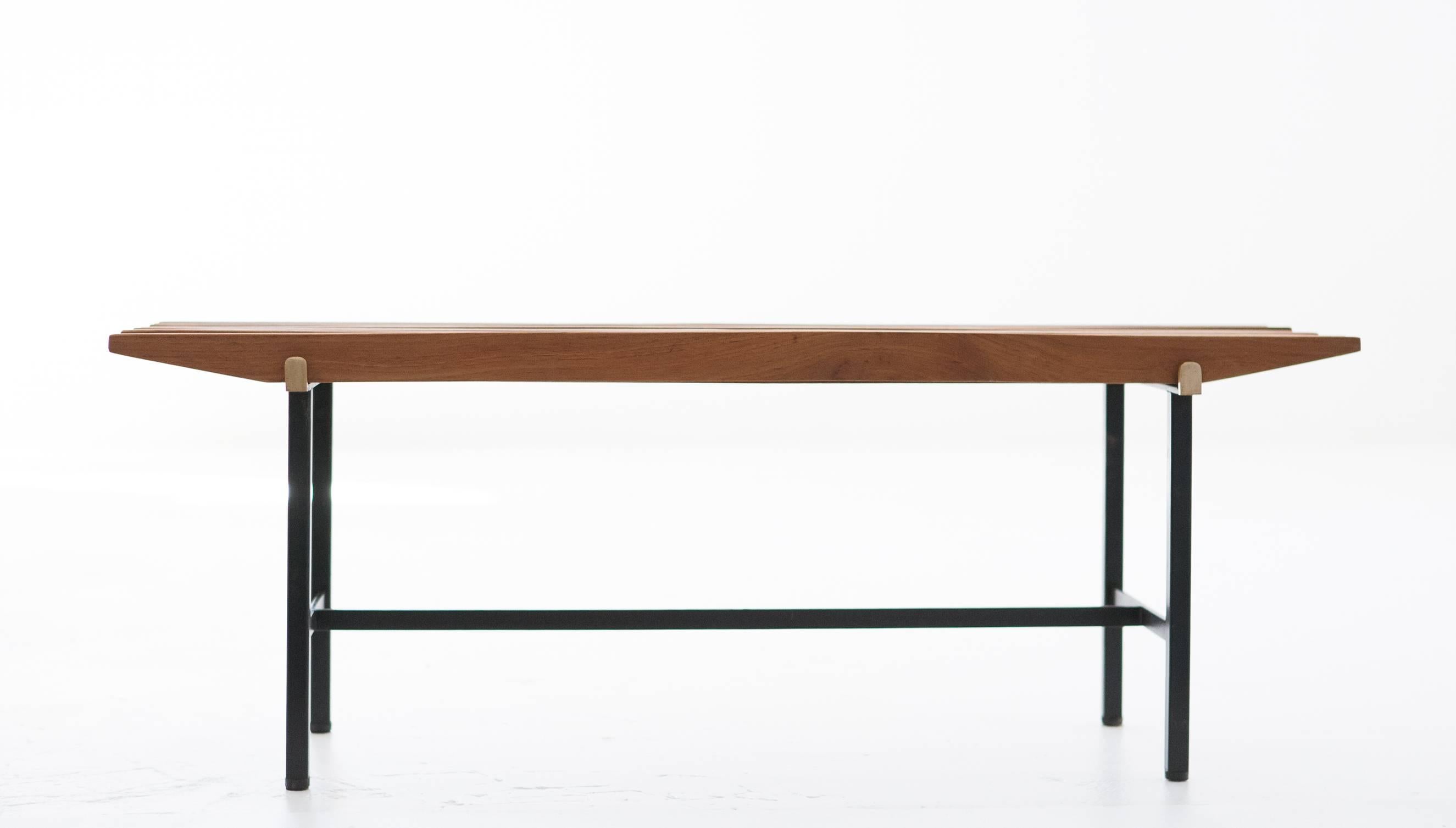 Mid-20th Century Mid-Century Modern Teak with Iron and Brass Frame Bench, 1950