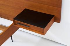 Mid-Century Modern Teak and Iron Bed with Side Tables, 1950s