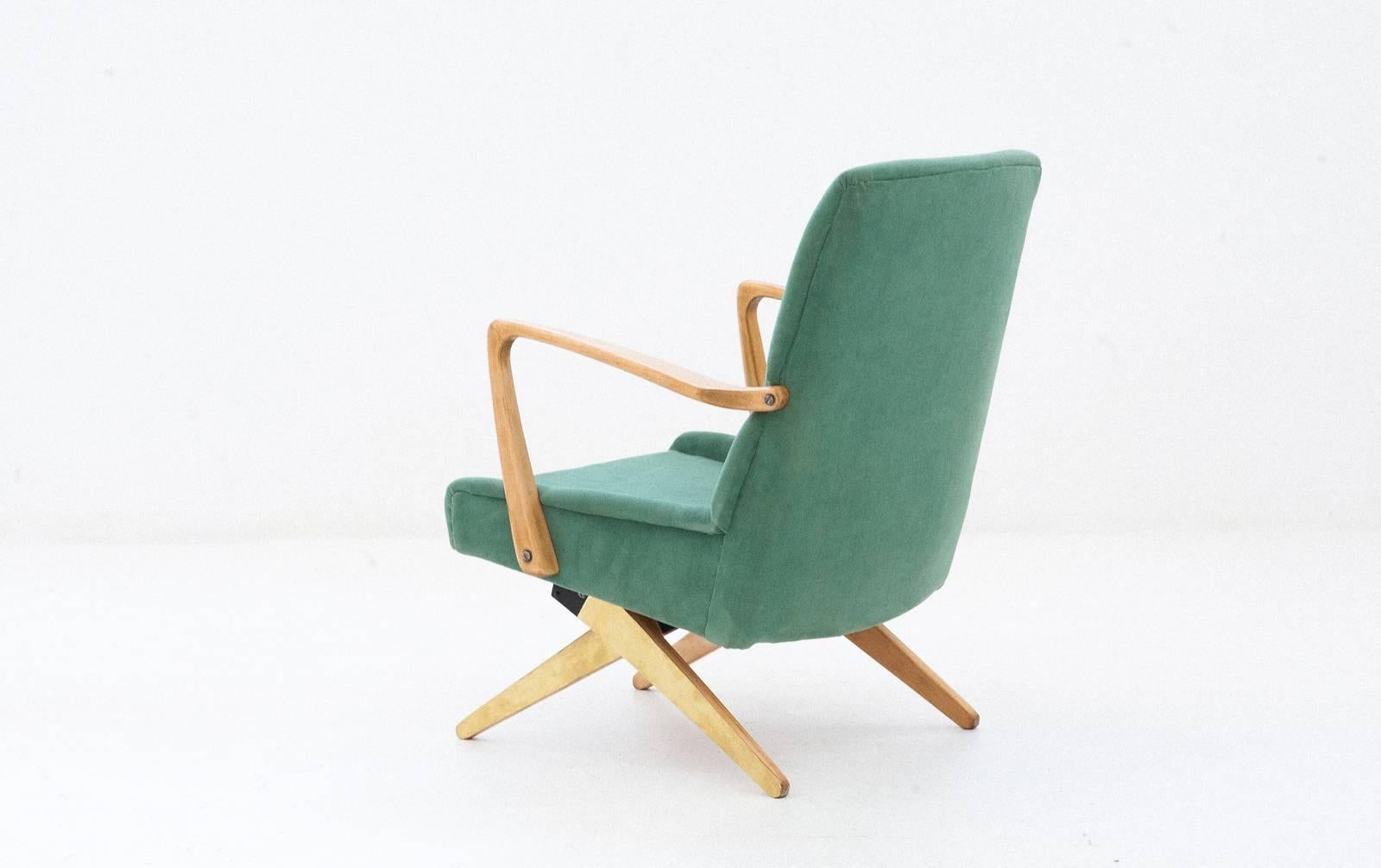 Mid-Century Velvet and Brass Armchair, 1950s 1